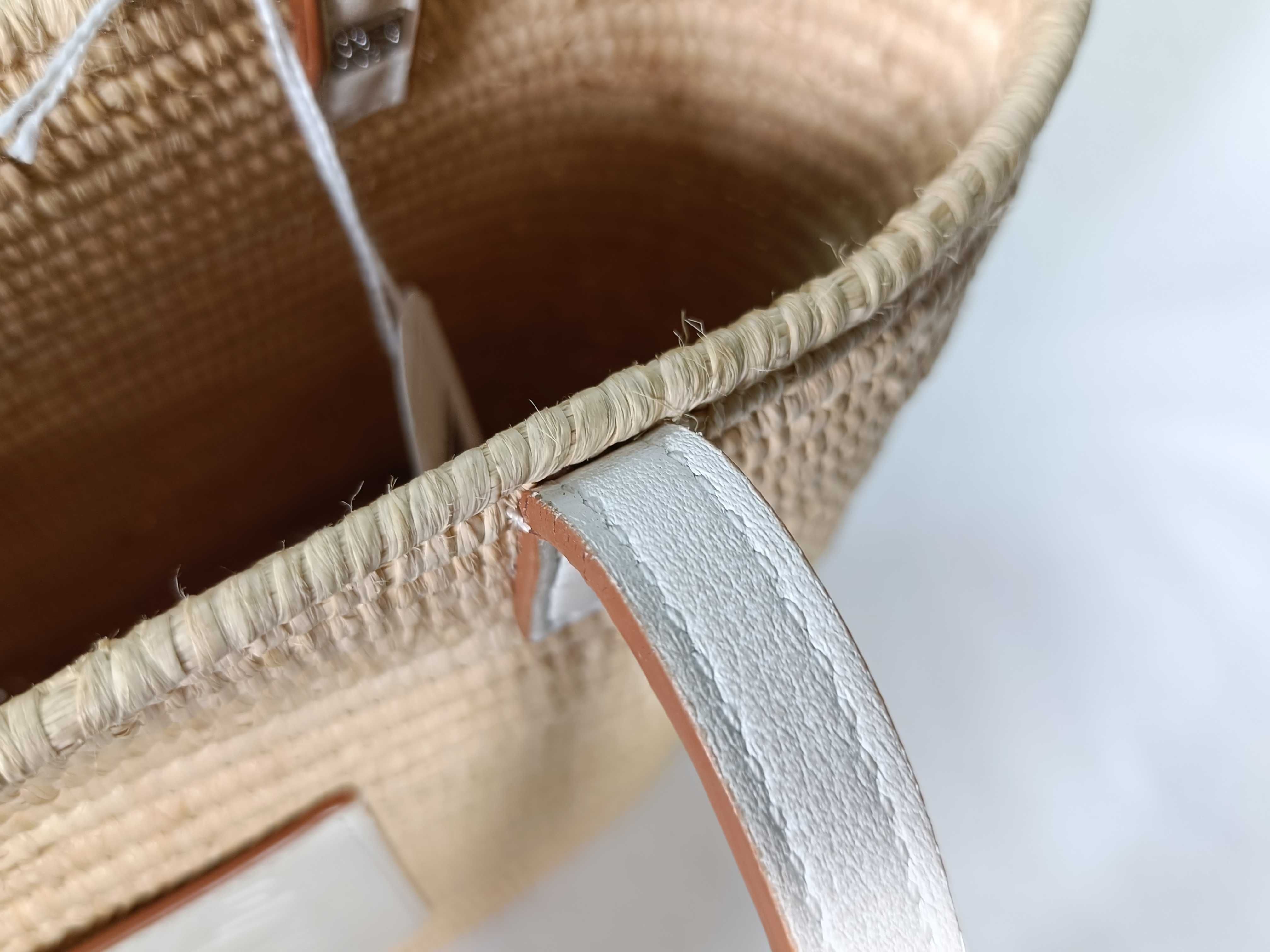 FR - Square Basket Small Raffia x Leather Tote Bag White Handbag — view 7