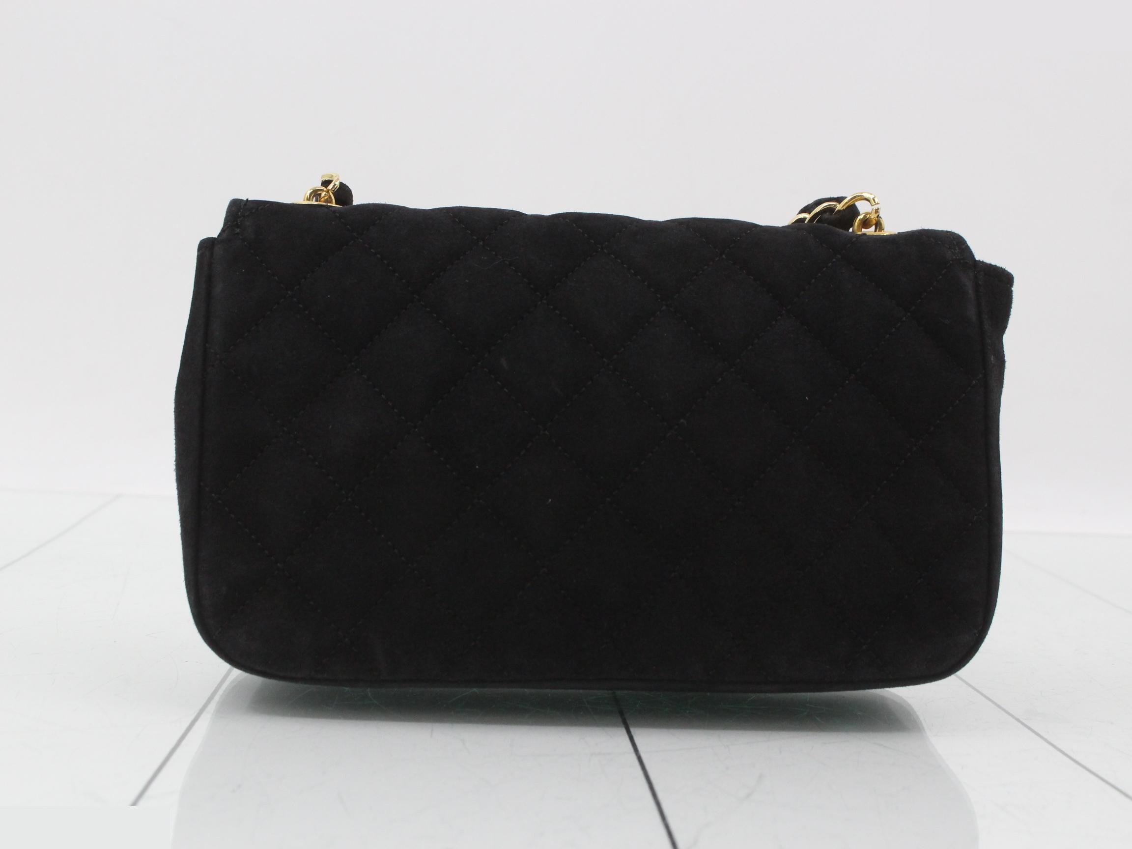 Suede Matelassé Chain Shoulder Bag, Black — view 2