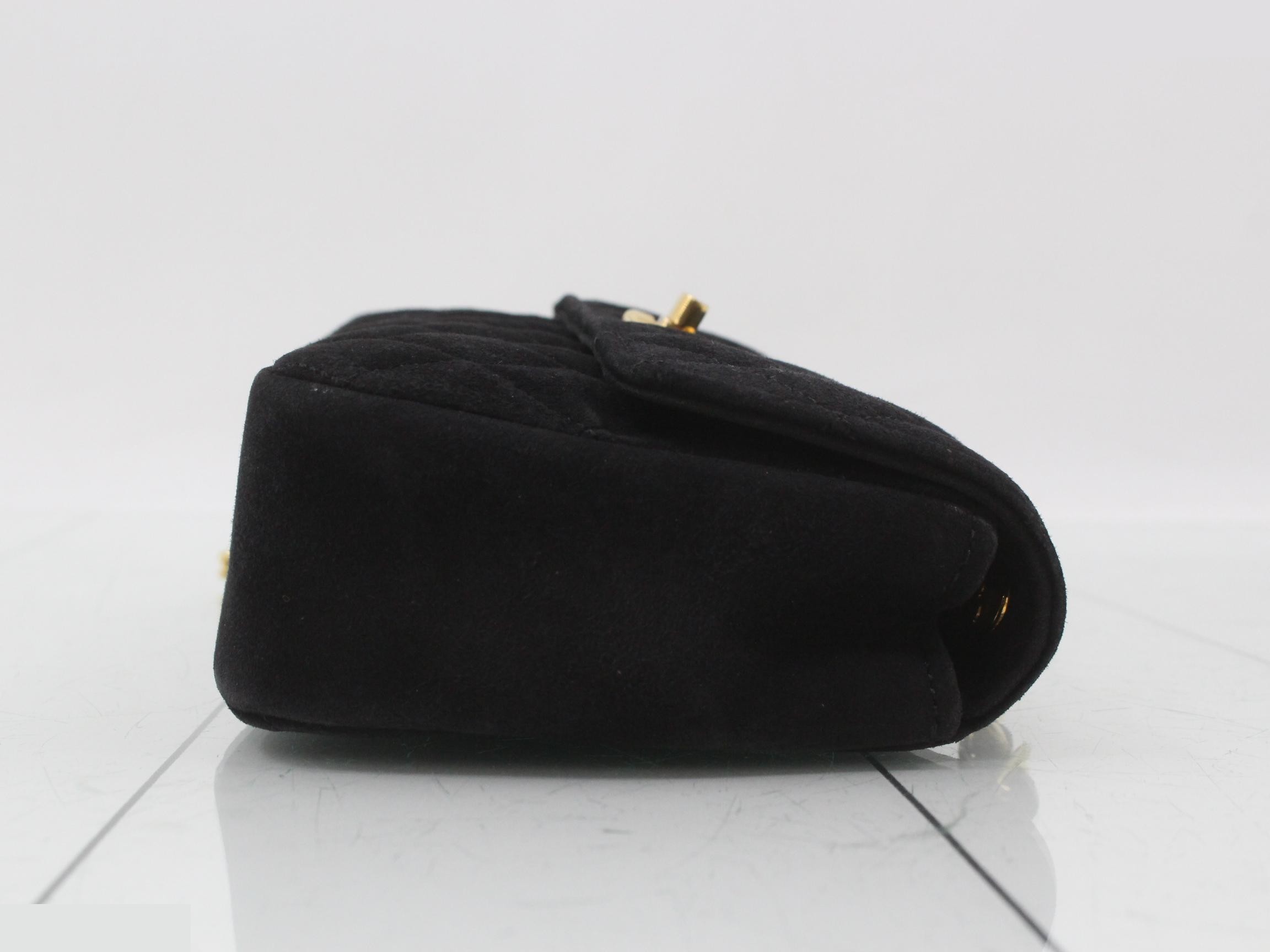 Suede Matelassé Chain Shoulder Bag, Black — view 3