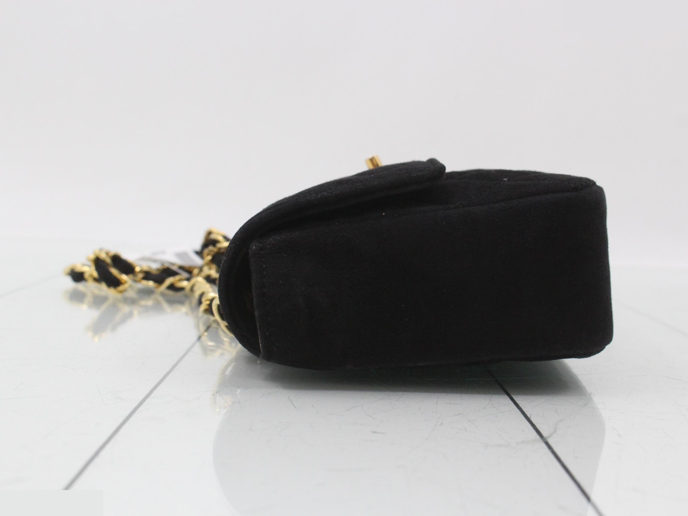 Suede Matelassé Chain Shoulder Bag, Black — view 4
