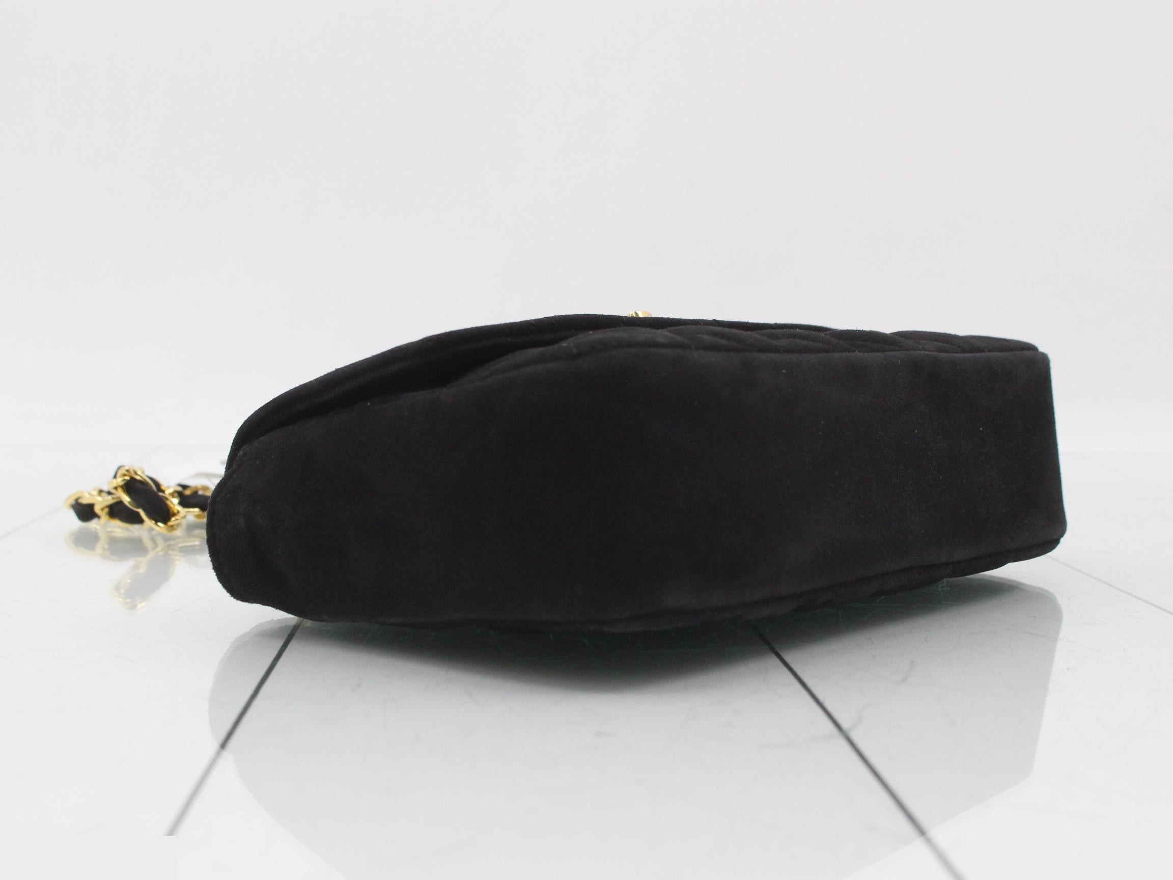 Suede Matelassé Chain Shoulder Bag, Black — view 5