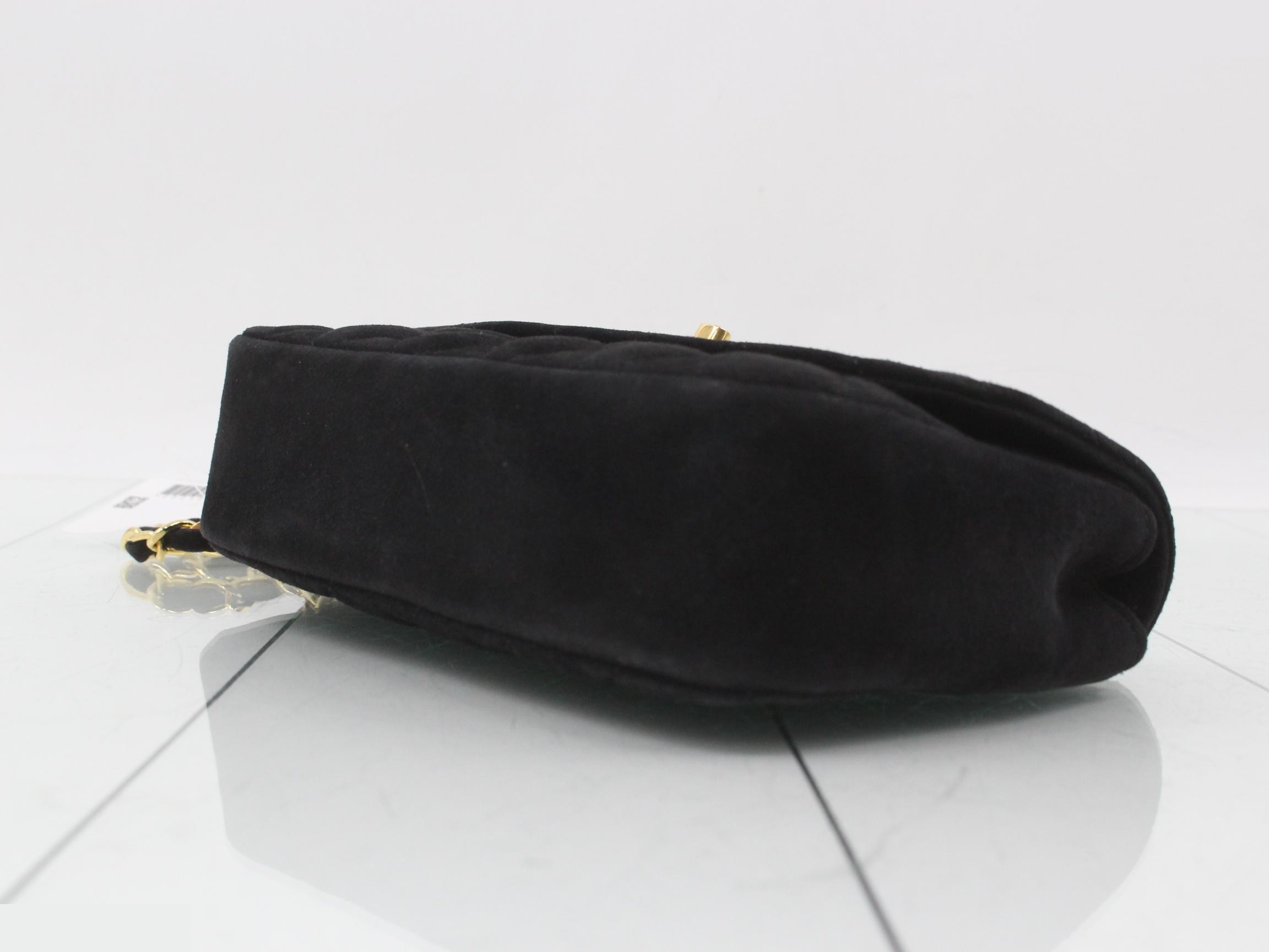 Suede Matelassé Chain Shoulder Bag, Black — view 6