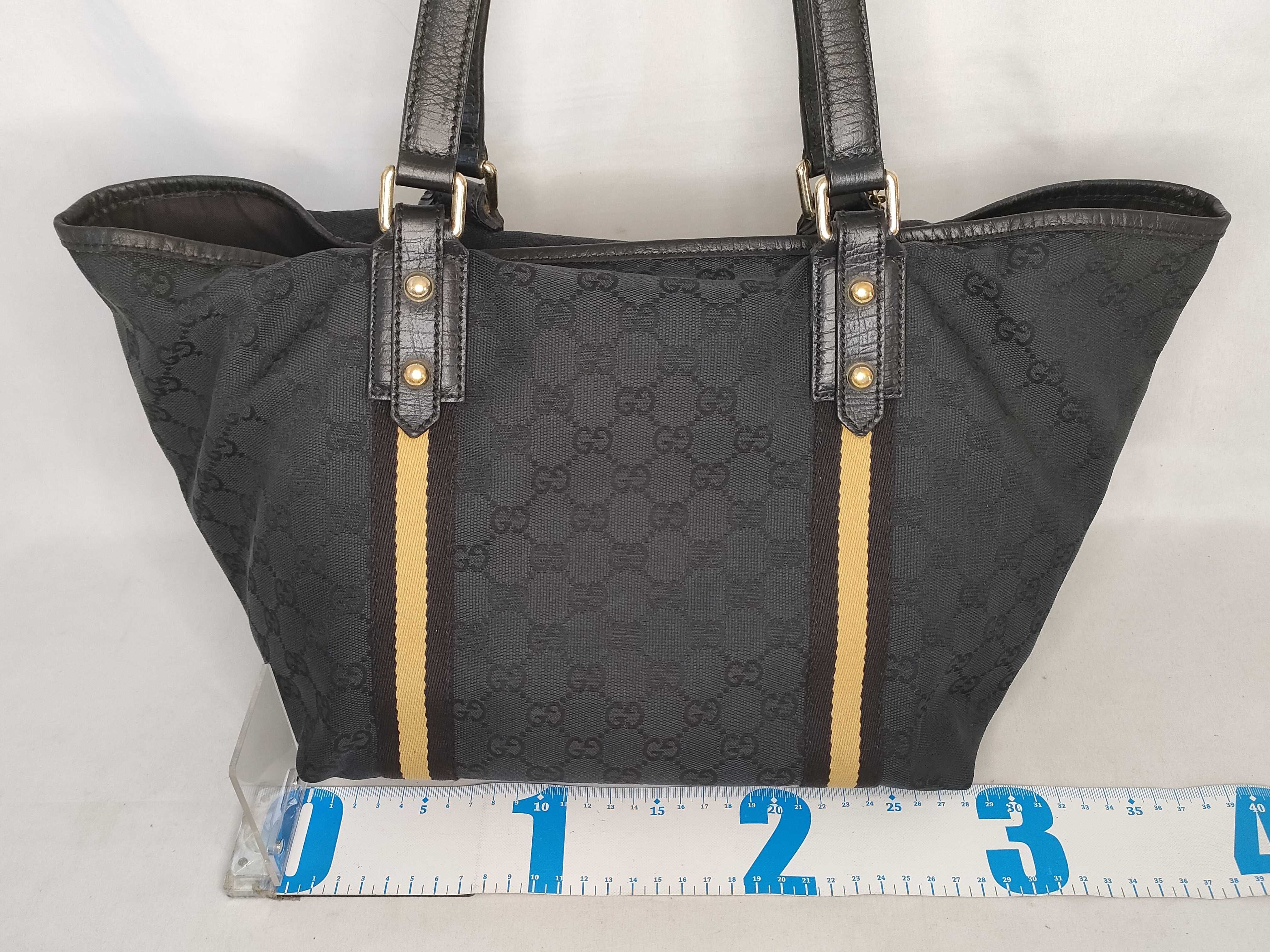 GG Canvas Tote Bag, Canvas Sherry Line, Black and Yellow Tote Bag — view 2