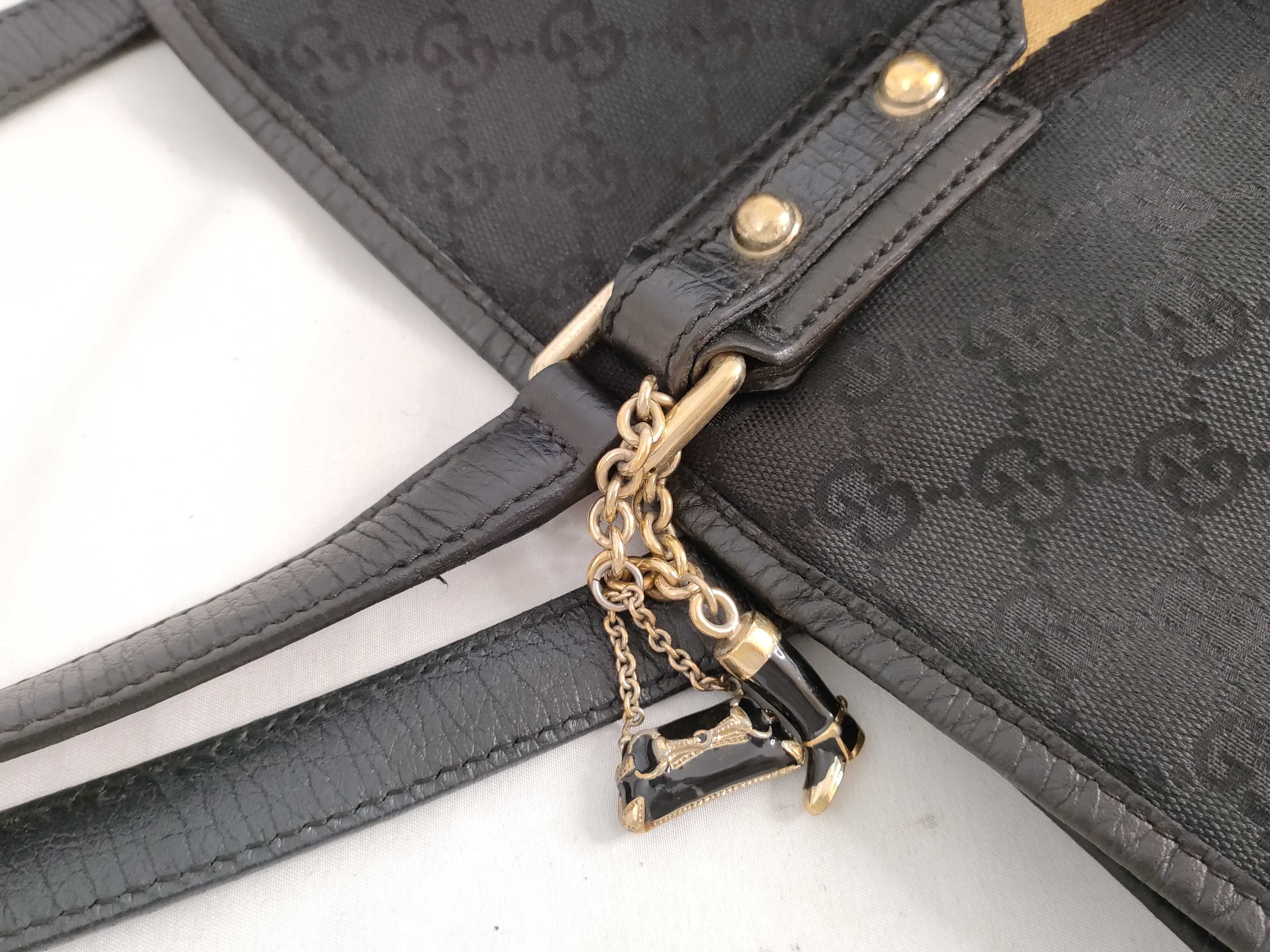 GG Canvas Tote Bag, Canvas Sherry Line, Black and Yellow Tote Bag — view 13