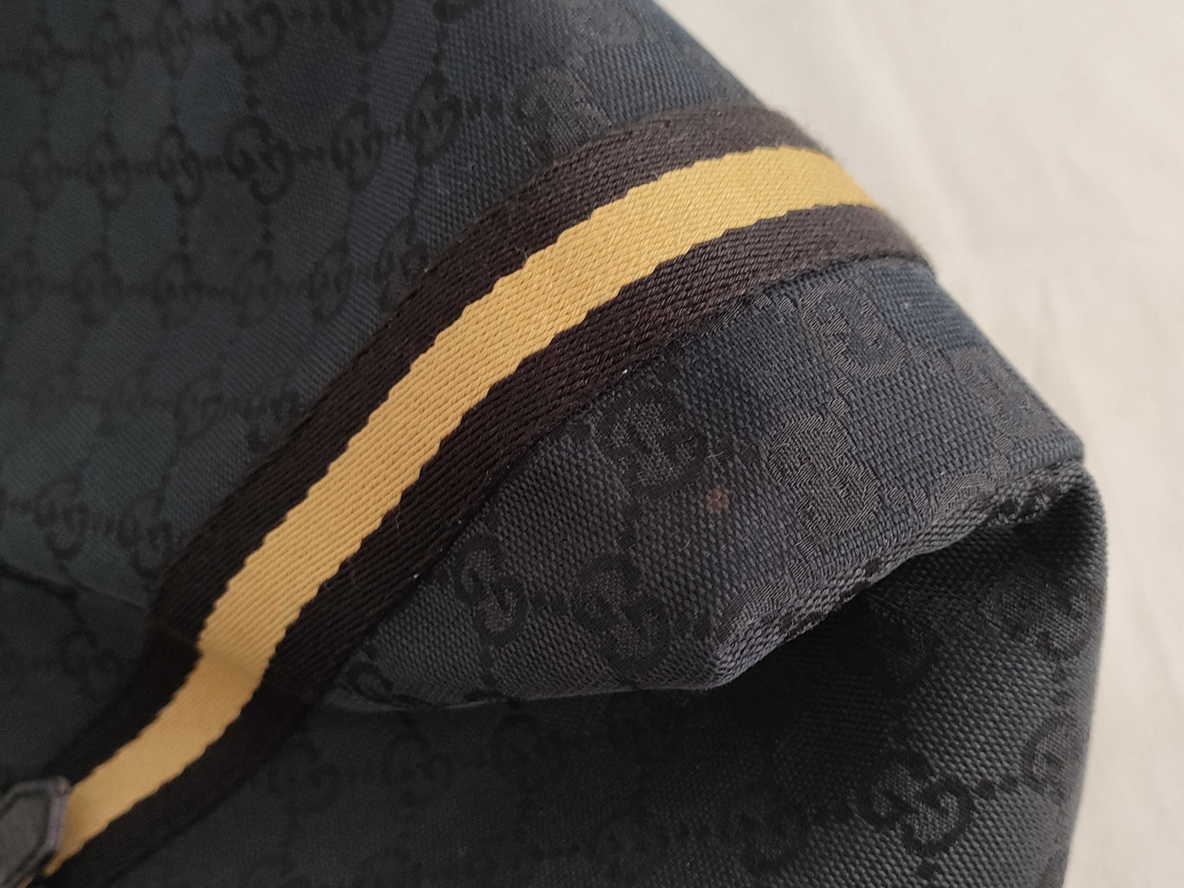 GG Canvas Tote Bag, Canvas Sherry Line, Black and Yellow Tote Bag — view 14