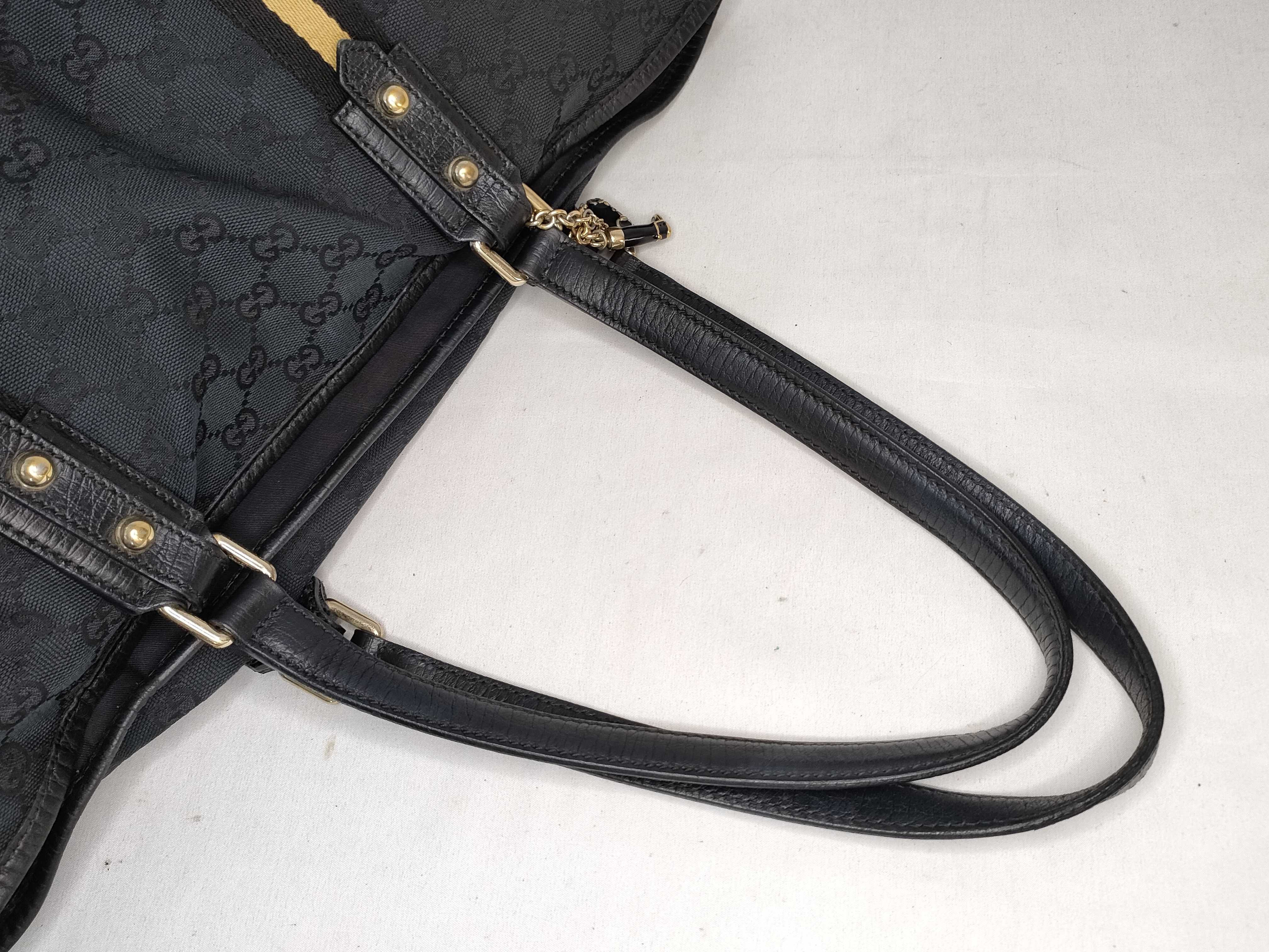 GG Canvas Tote Bag, Canvas Sherry Line, Black and Yellow Tote Bag — view 3