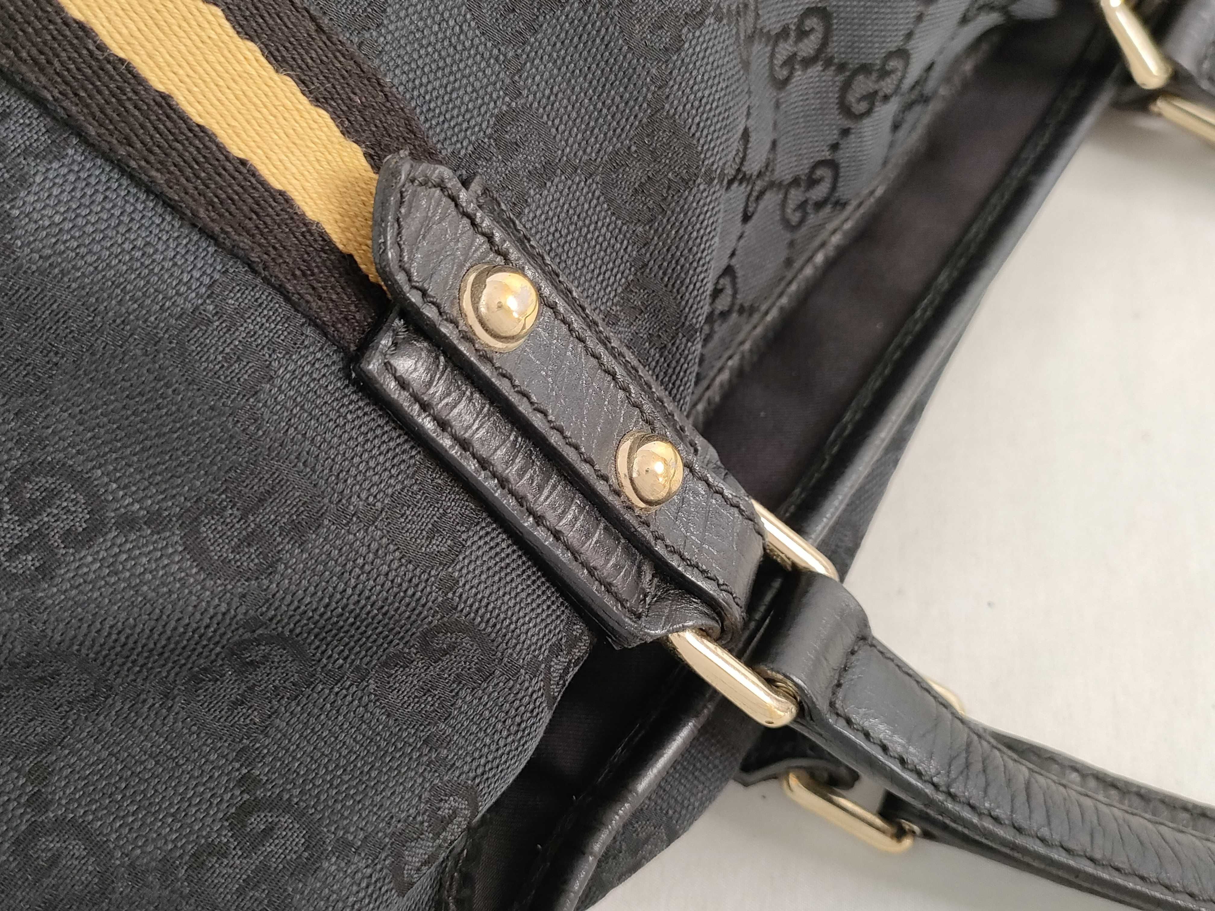 GG Canvas Tote Bag, Canvas Sherry Line, Black and Yellow Tote Bag — view 5