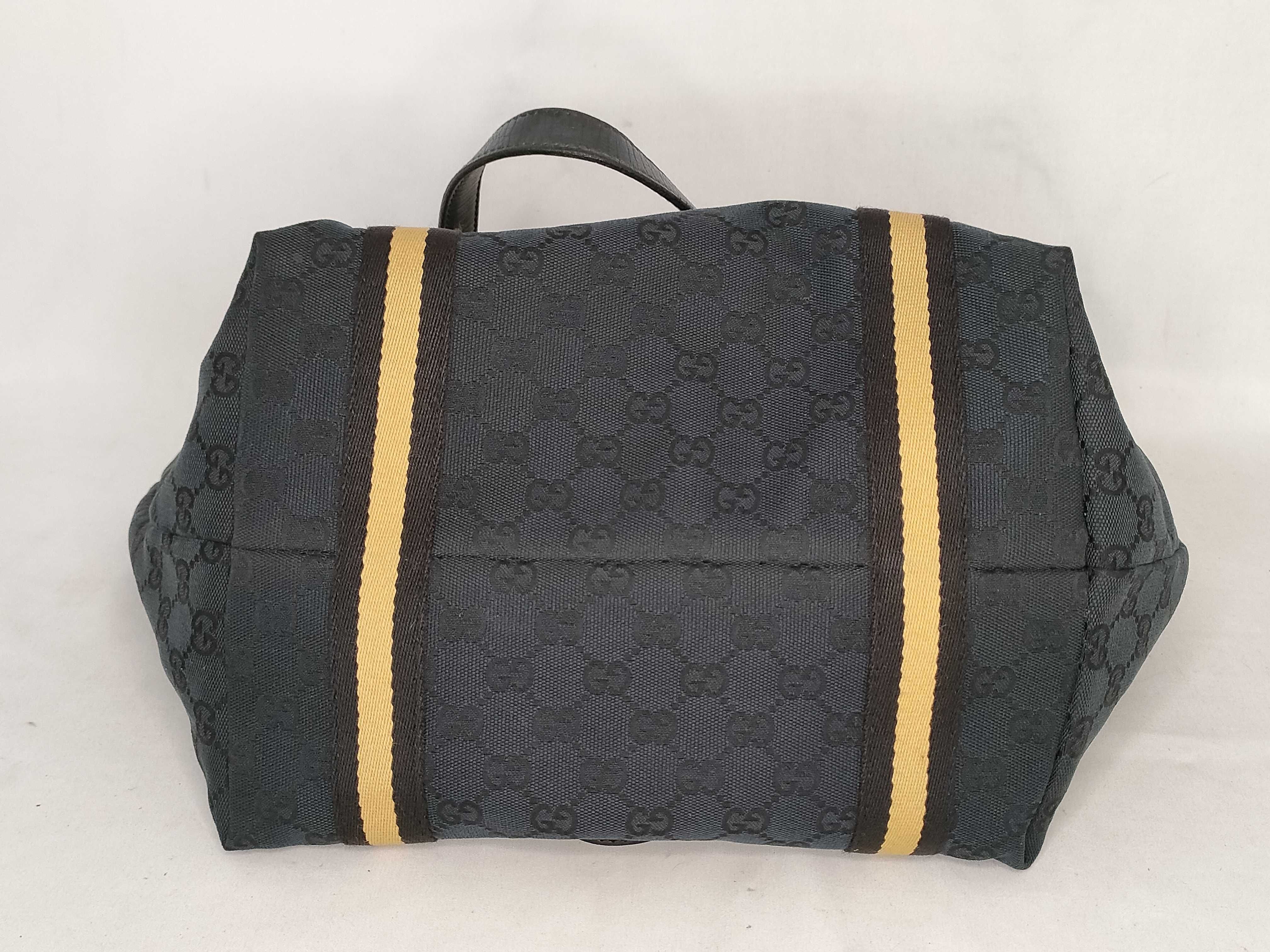 GG Canvas Tote Bag, Canvas Sherry Line, Black and Yellow Tote Bag — view 7