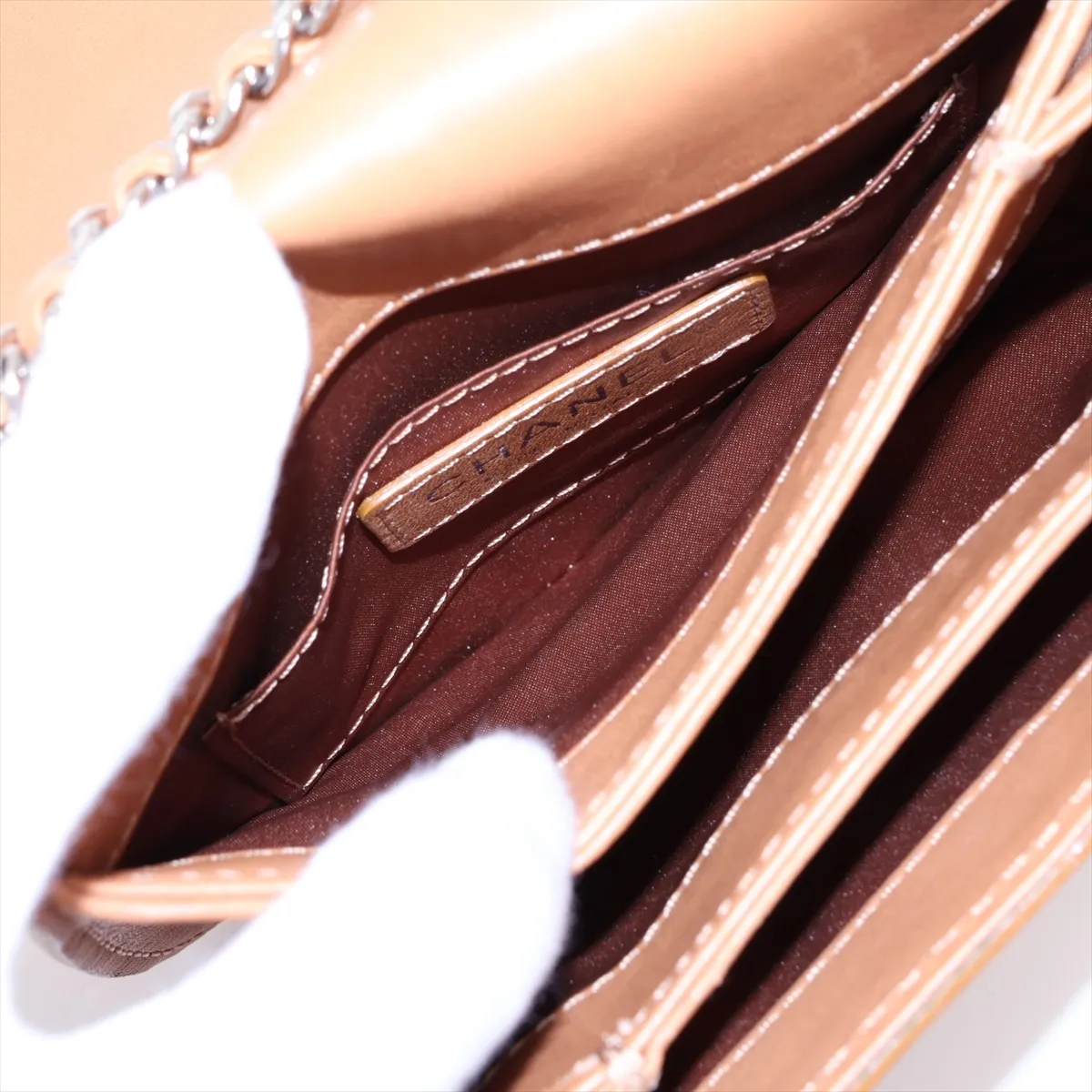Wild Stitch Leather Chain Shoulder Bag, Beige, Silver Hardware, Item Number 17864366 (Serial Number 17) — view 8