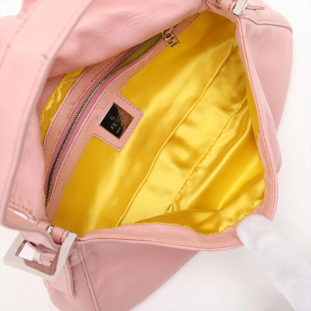 Mamma Bucket 26424 Leather Shoulder Bag, Pink, with aftermarket repairs. — view 6