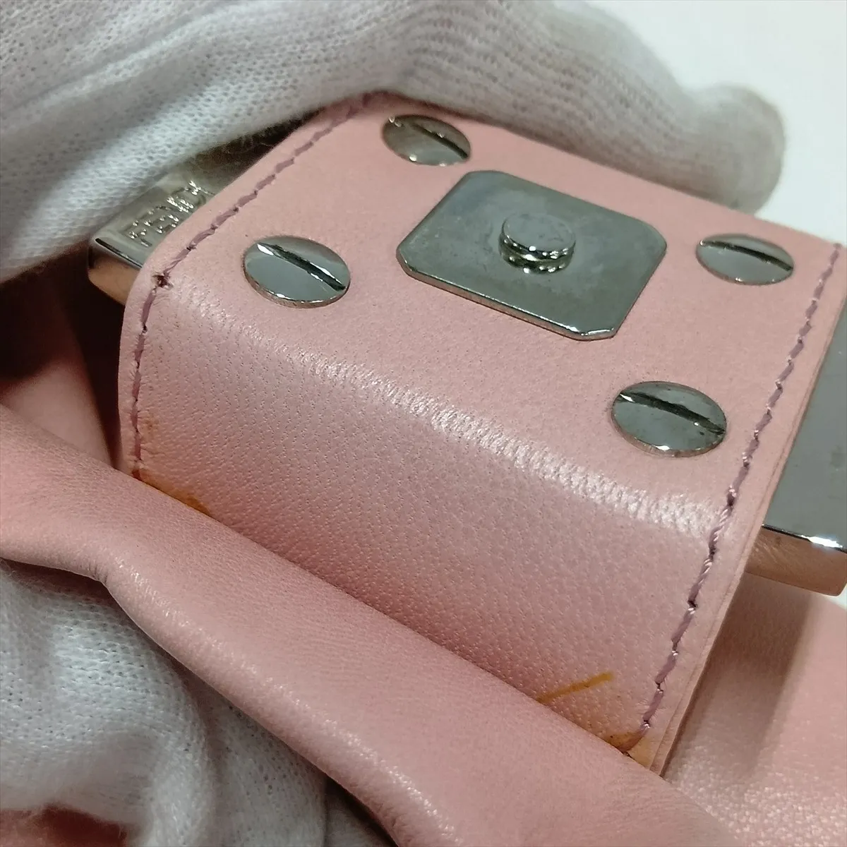 Mamma Bucket 26424 Leather Shoulder Bag, Pink, with aftermarket repairs. — view 10
