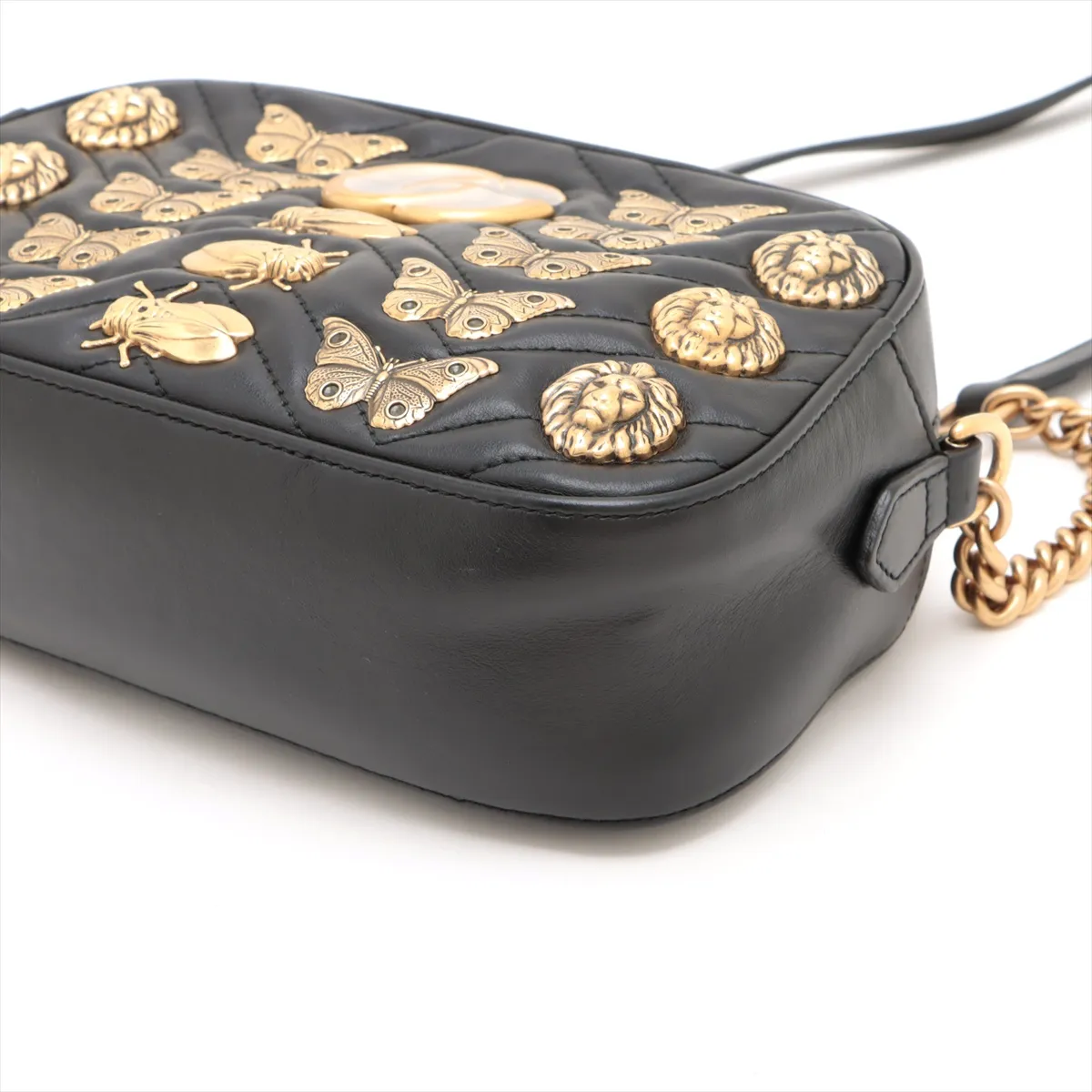GG Marmont Leather Chain Shoulder Bag Black 447632 — view 3