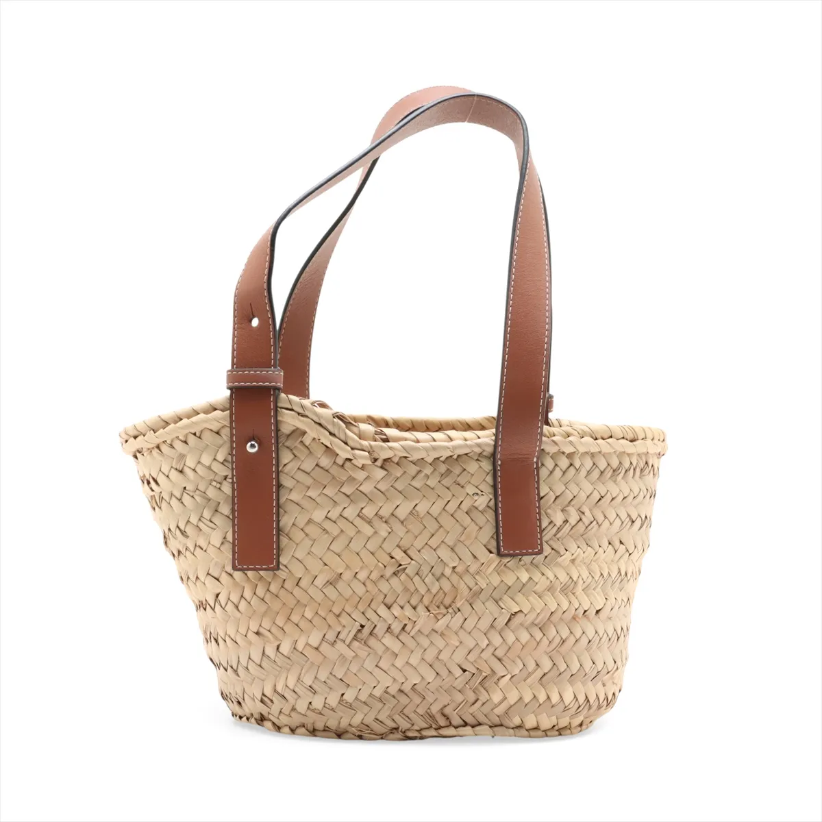 Basket Small Raffia x Leather Basket Bag Beige x Brown — view 2