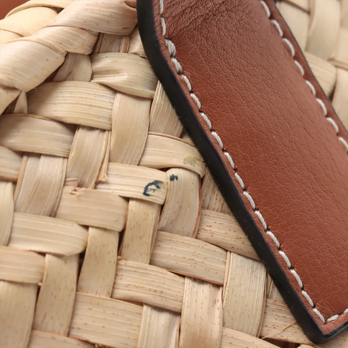 Basket Small Raffia x Leather Basket Bag Beige x Brown — view 12