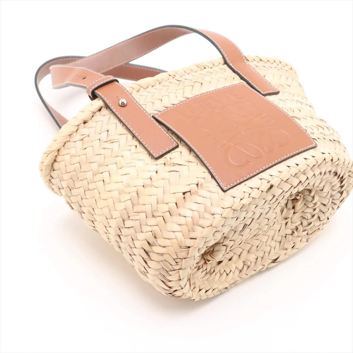 Basket Small Raffia x Leather Basket Bag Beige x Brown — view 4