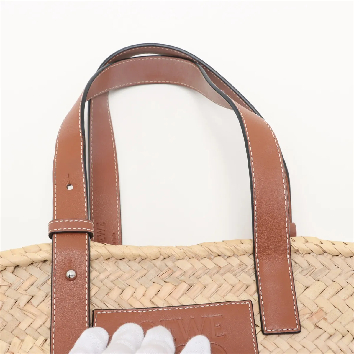 Basket Small Raffia x Leather Basket Bag Beige x Brown — view 6