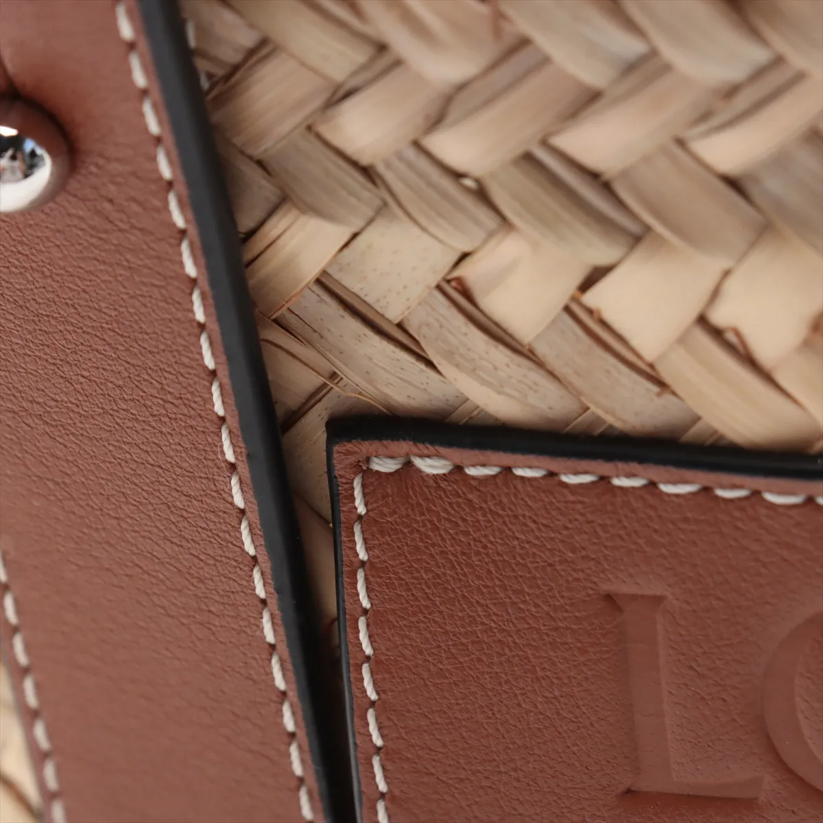 Basket Small Raffia x Leather Basket Bag Beige x Brown — view 9