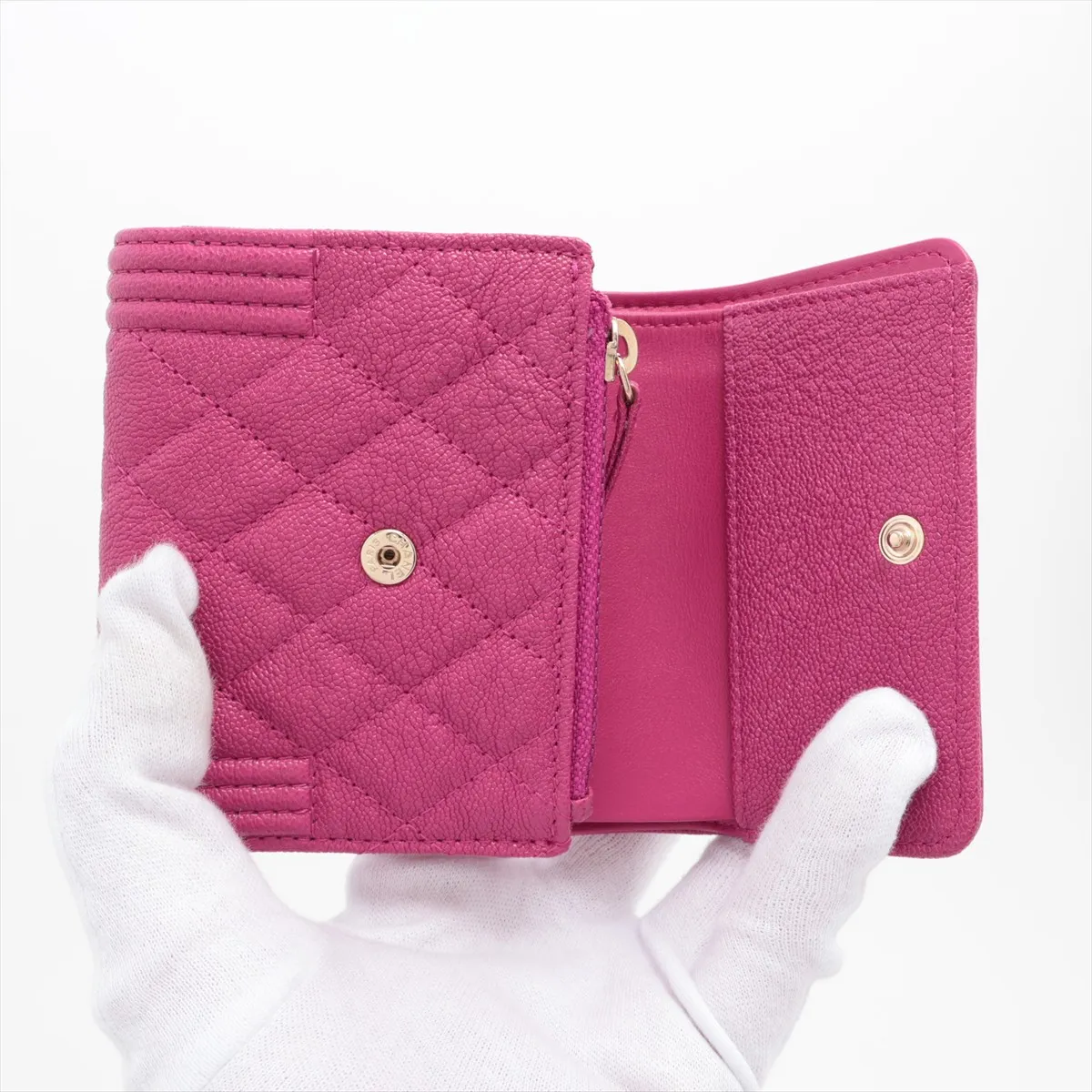 Boy Chanel Caviar Skin Compact Wallet Pink Gold Hardware 28782474 — view 3