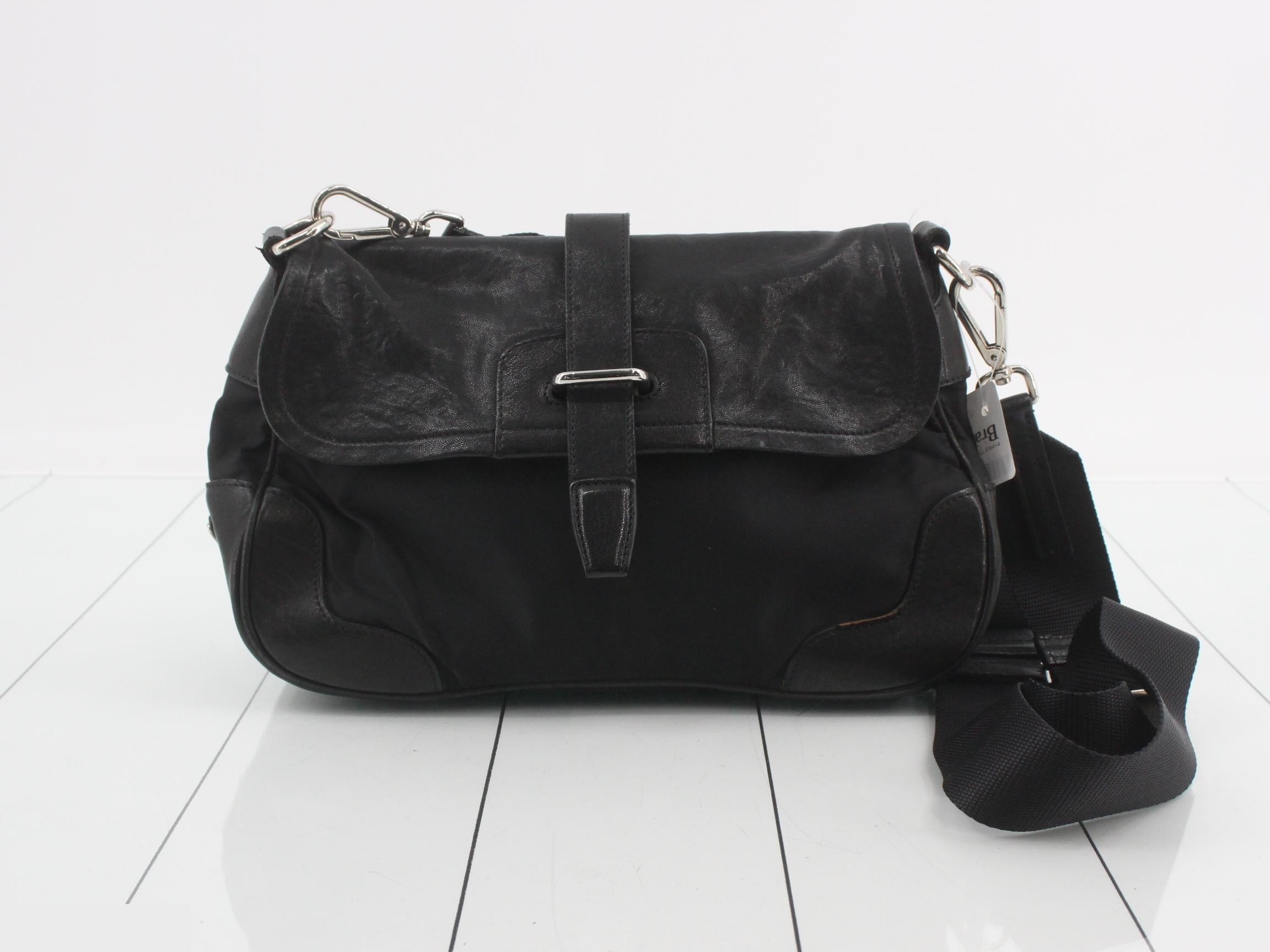 Leather and nylon combination shoulder bag