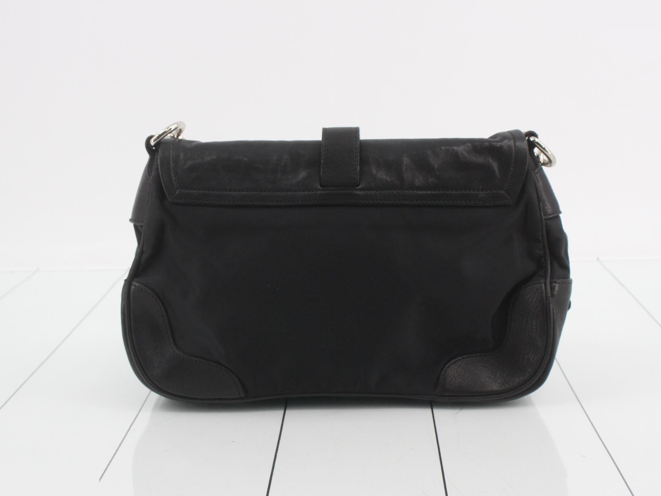 Leather and nylon combination shoulder bag — view 2