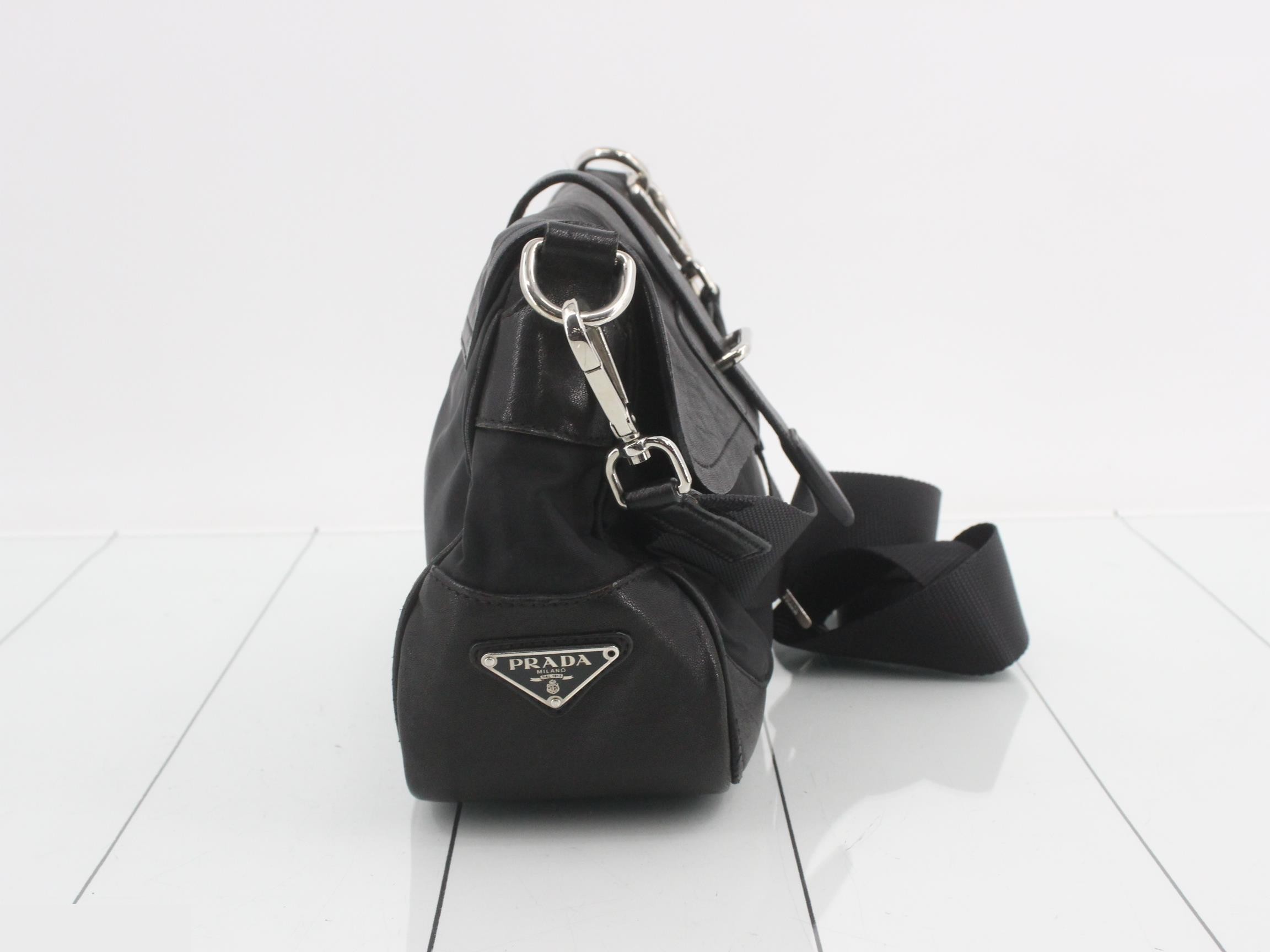 Leather and nylon combination shoulder bag — view 4