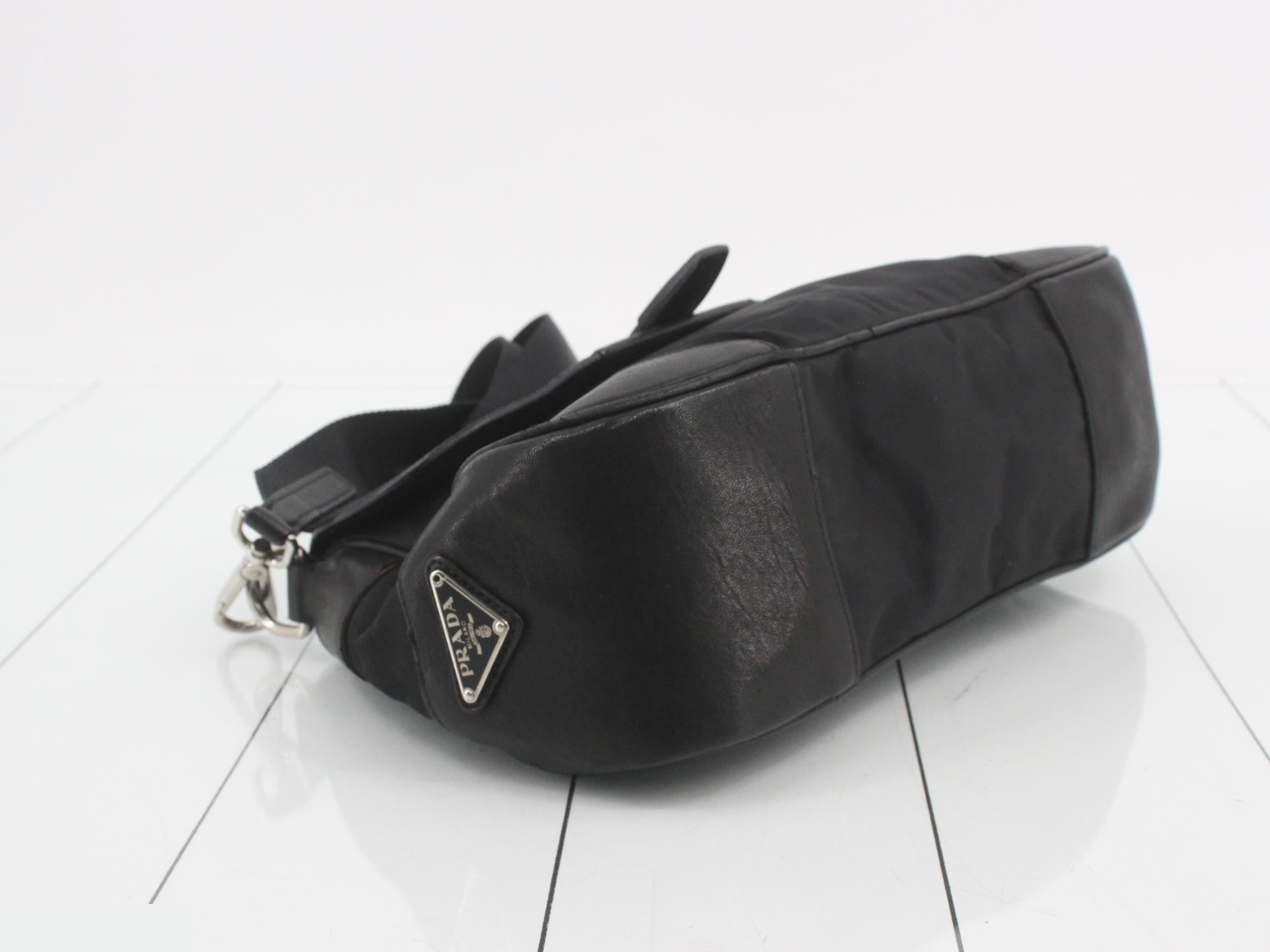 Leather and nylon combination shoulder bag — view 5