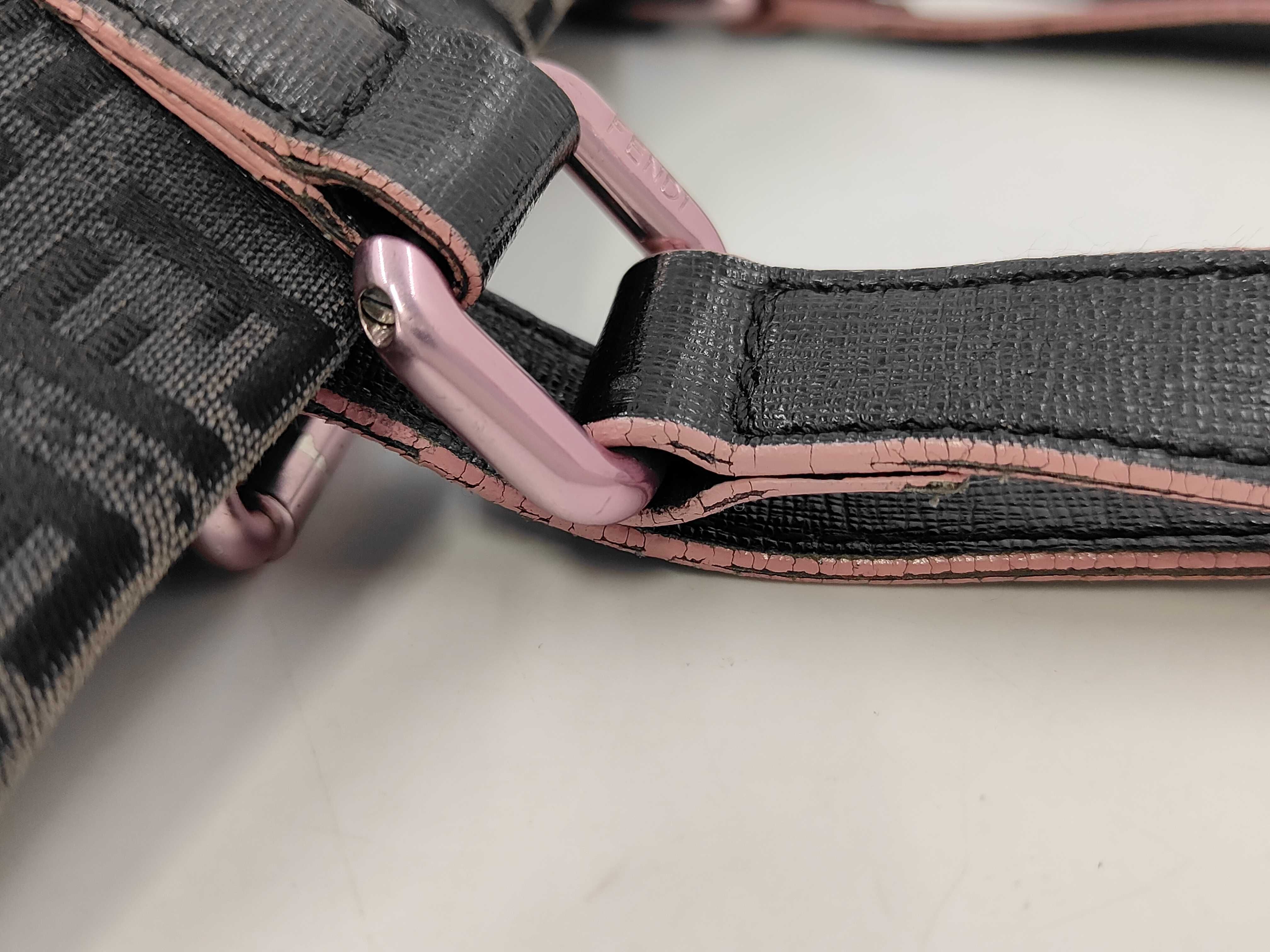 Pink Zucchino Tote Bag with Black FF Charm and Leather Strap Shoulder Bag — view 5