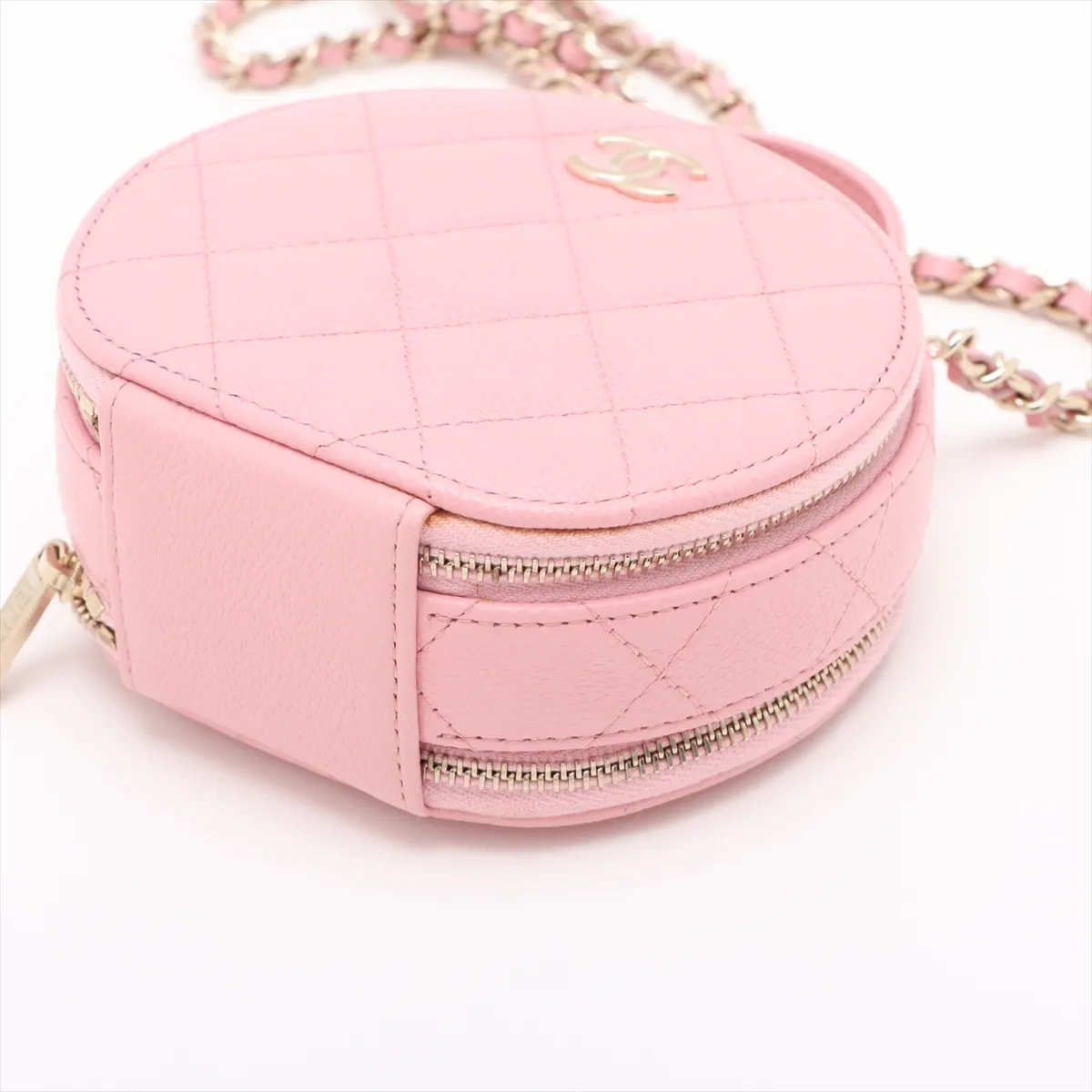 Matelassé Caviar Skin 2-Way Shoulder Bag, Round Shape, Pink, Gold Hardware, 31877728 (Serial Number 31) — view 3