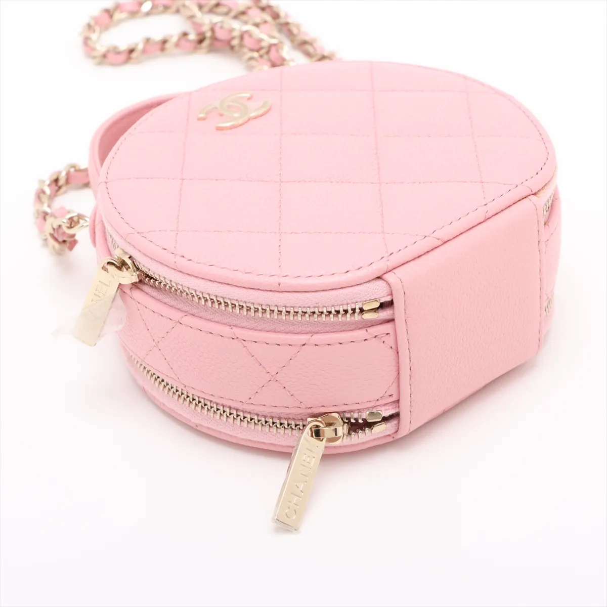 Matelassé Caviar Skin 2-Way Shoulder Bag, Round Shape, Pink, Gold Hardware, 31877728 (Serial Number 31) — view 4