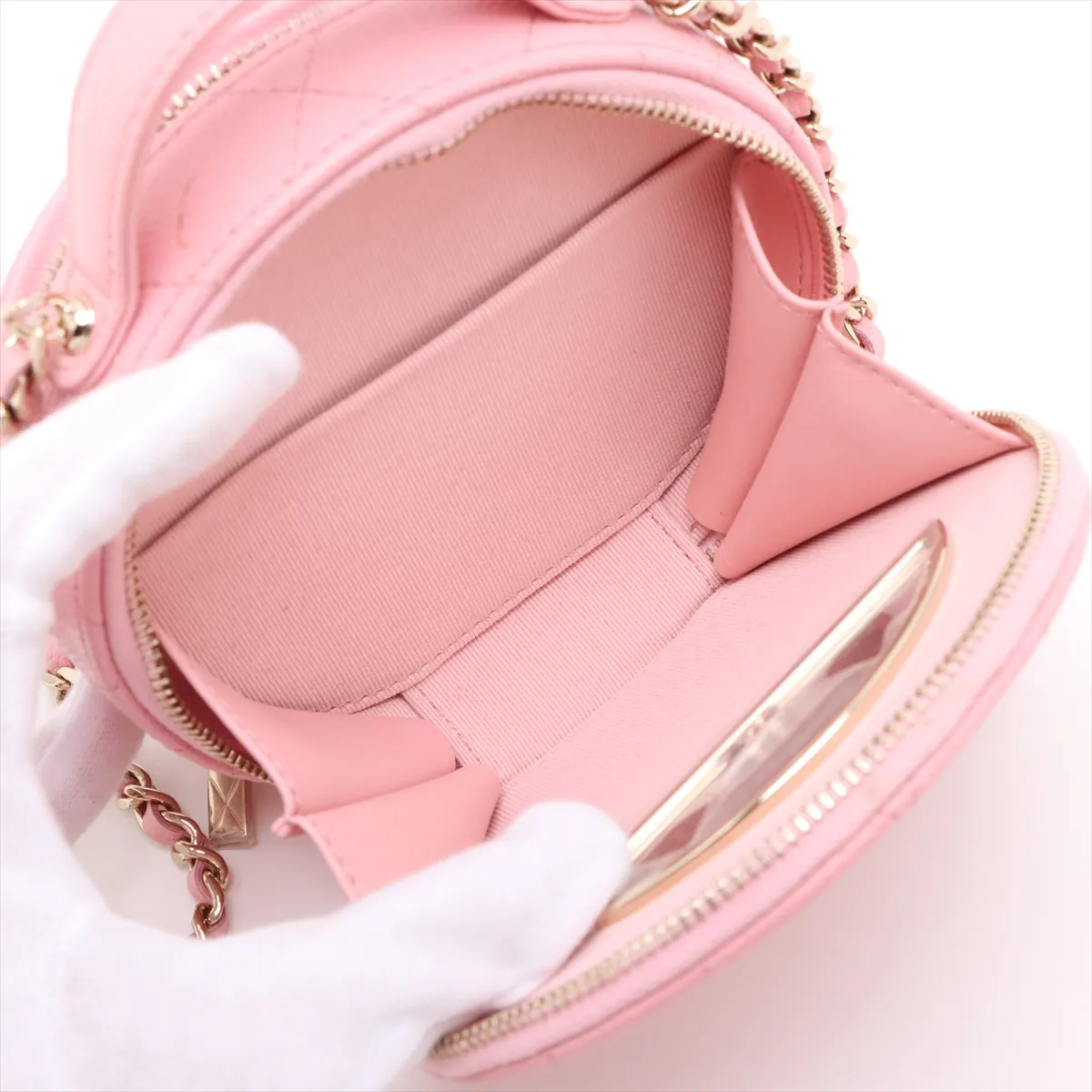 Matelassé Caviar Skin 2-Way Shoulder Bag, Round Shape, Pink, Gold Hardware, 31877728 (Serial Number 31) — view 8