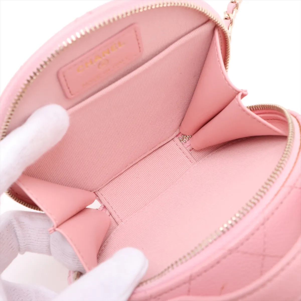 Matelassé Caviar Skin 2-Way Shoulder Bag, Round Shape, Pink, Gold Hardware, 31877728 (Serial Number 31) — view 10
