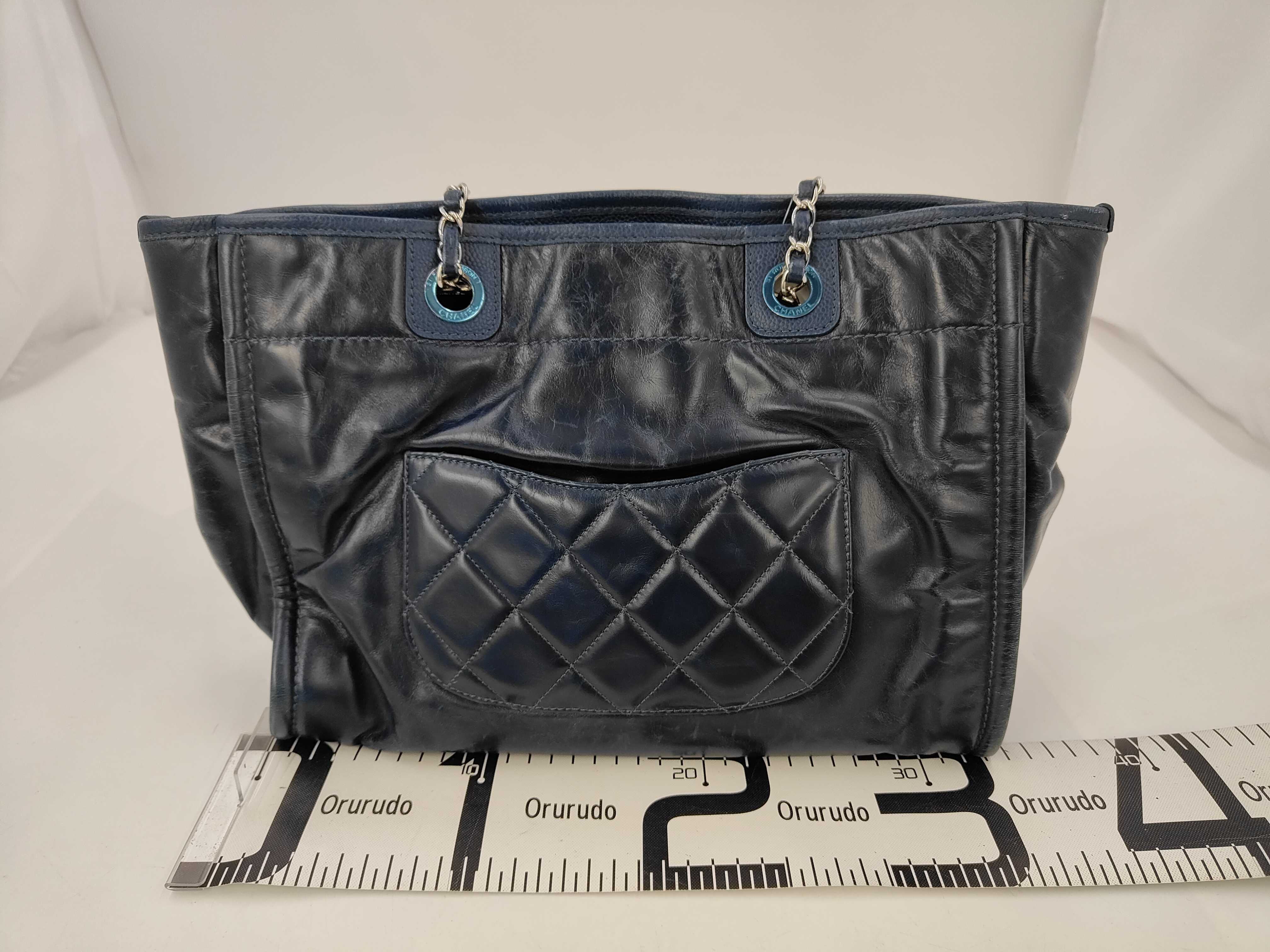 Deauville Navy Calf Leather Tote Bag — view 2