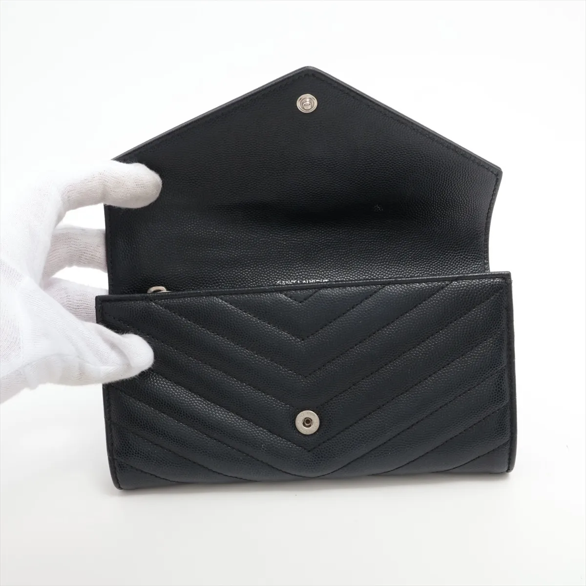Monogram Cassandra YSL Logo Leather Long Wallet, Black (GUE372264) — view 3
