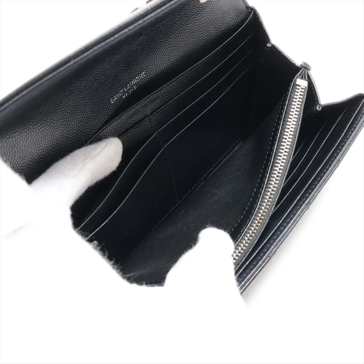 Monogram Cassandra YSL Logo Leather Long Wallet, Black (GUE372264) — view 5