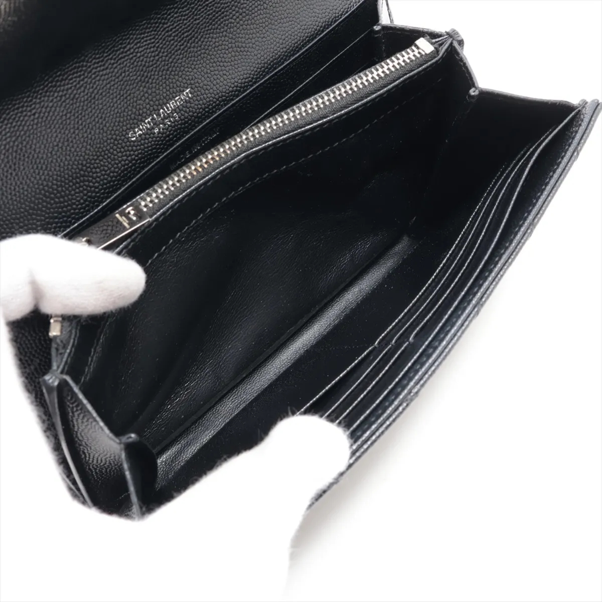 Monogram Cassandra YSL Logo Leather Long Wallet, Black (GUE372264) — view 6