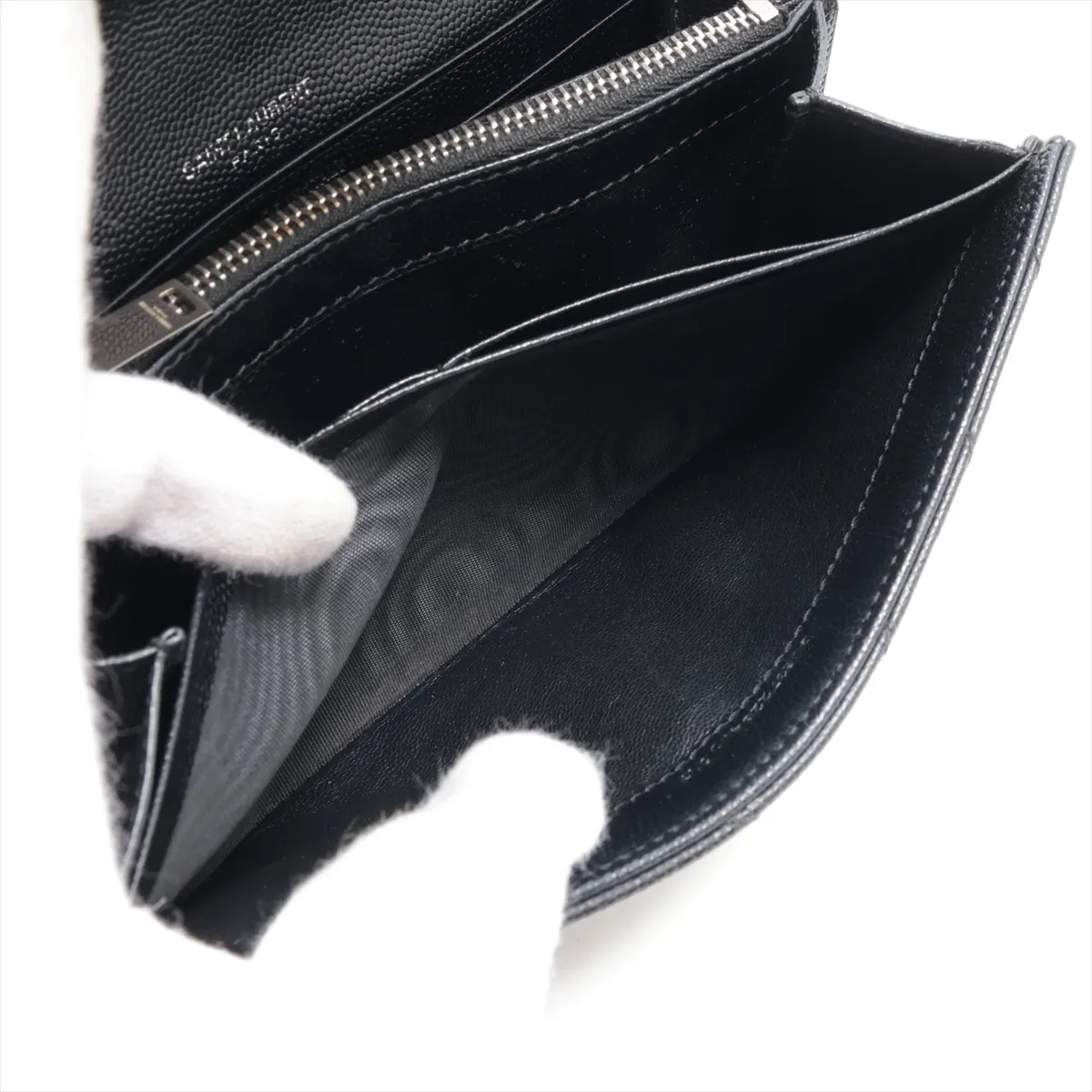 Monogram Cassandra YSL Logo Leather Long Wallet, Black (GUE372264) — view 7