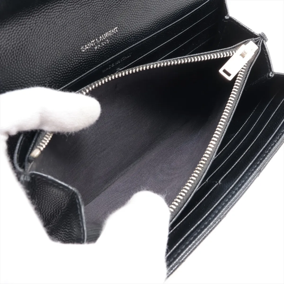 Monogram Cassandra YSL Logo Leather Long Wallet, Black (GUE372264) — view 8