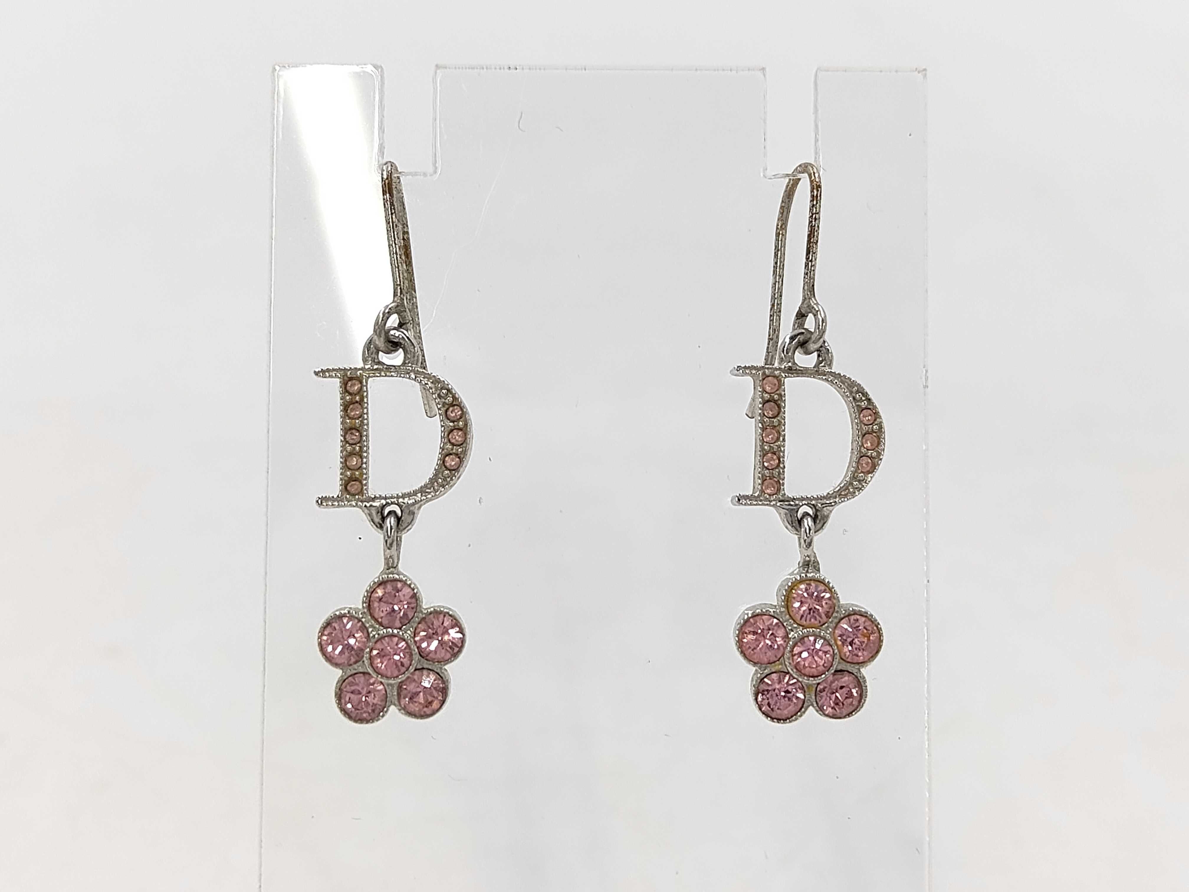 Flower Rhinestone Silver x Pink Earrings