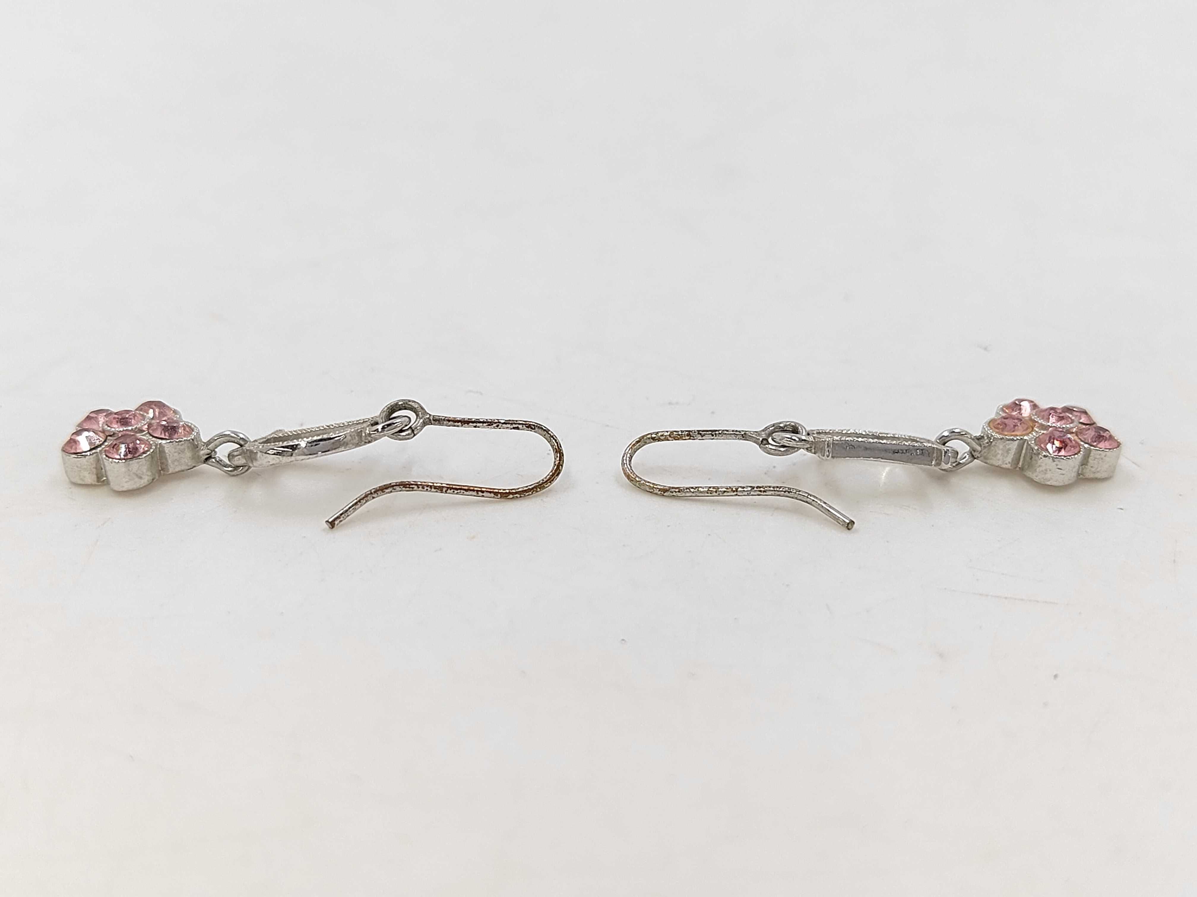 Flower Rhinestone Silver x Pink Earrings — view 2