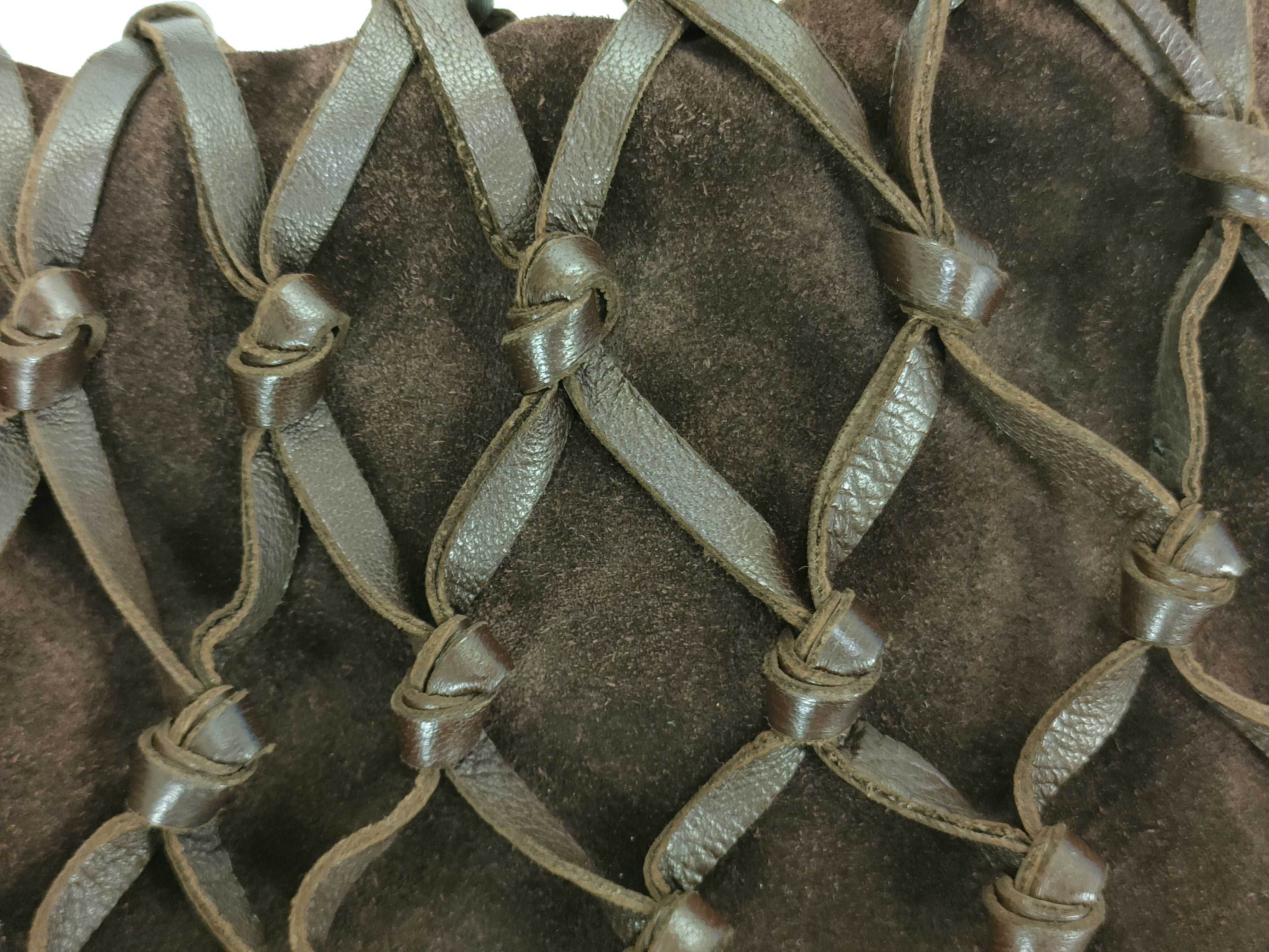 Suede Leather Net Shoulder Bag (Brown) — view 12