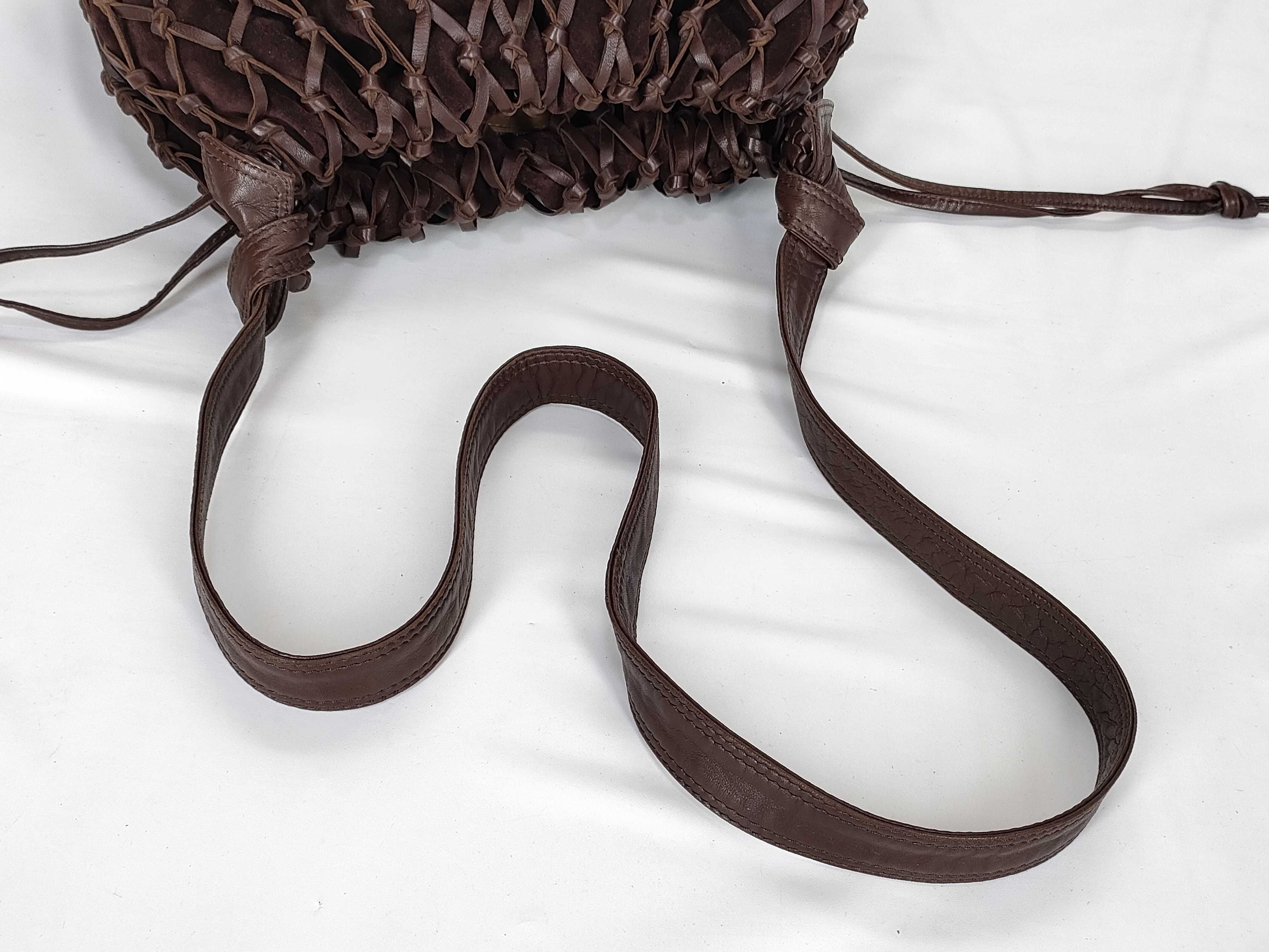 Suede Leather Net Shoulder Bag (Brown) — view 3