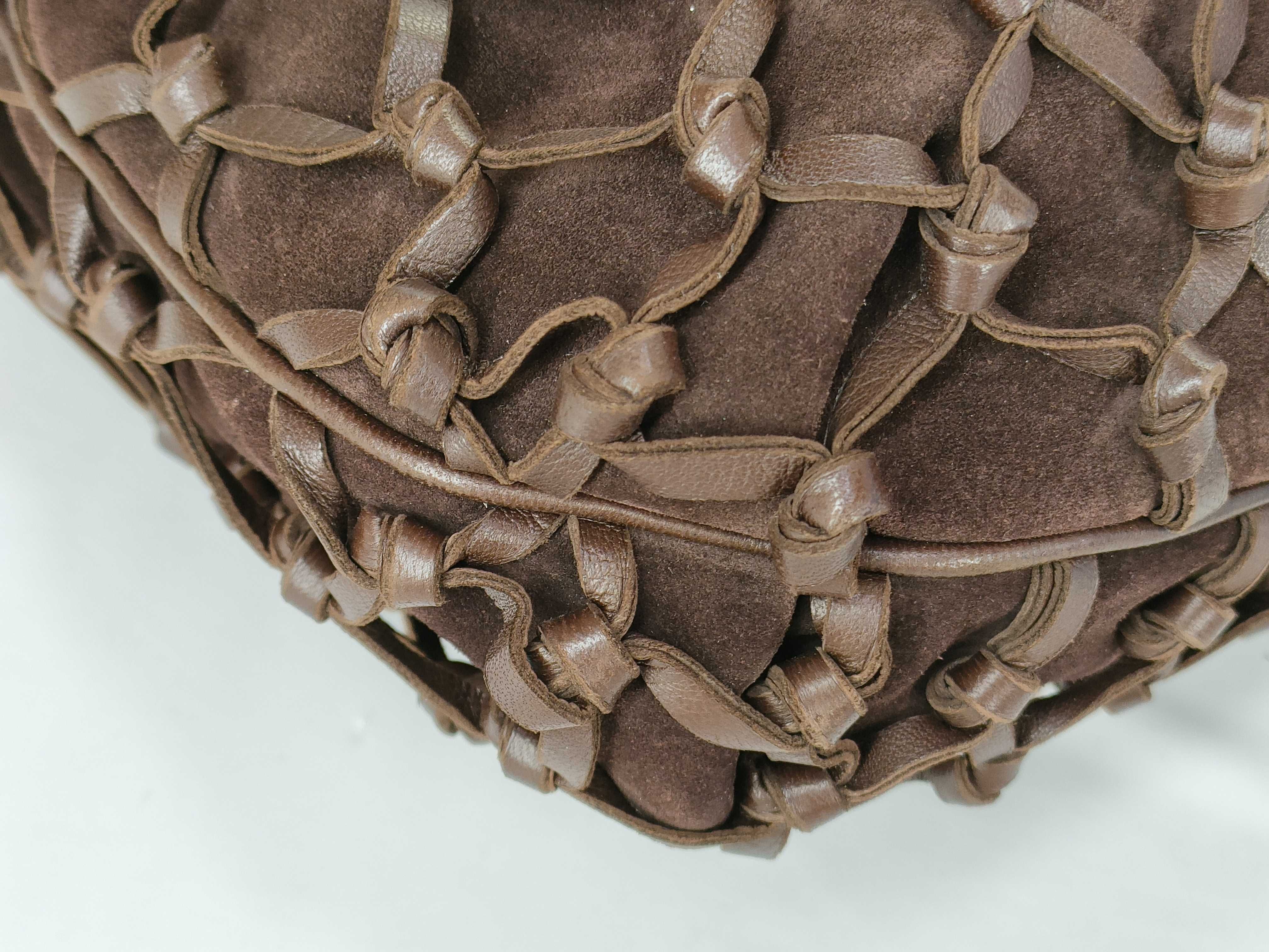 Suede Leather Net Shoulder Bag (Brown) — view 6