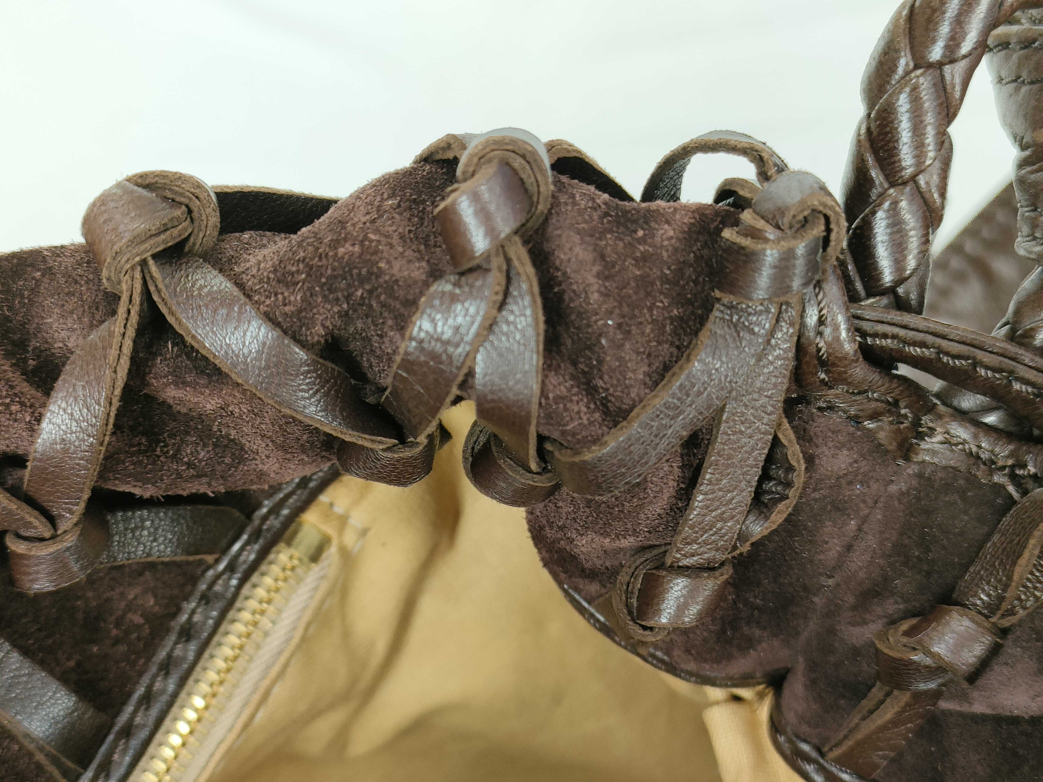 Suede Leather Net Shoulder Bag (Brown) — view 8