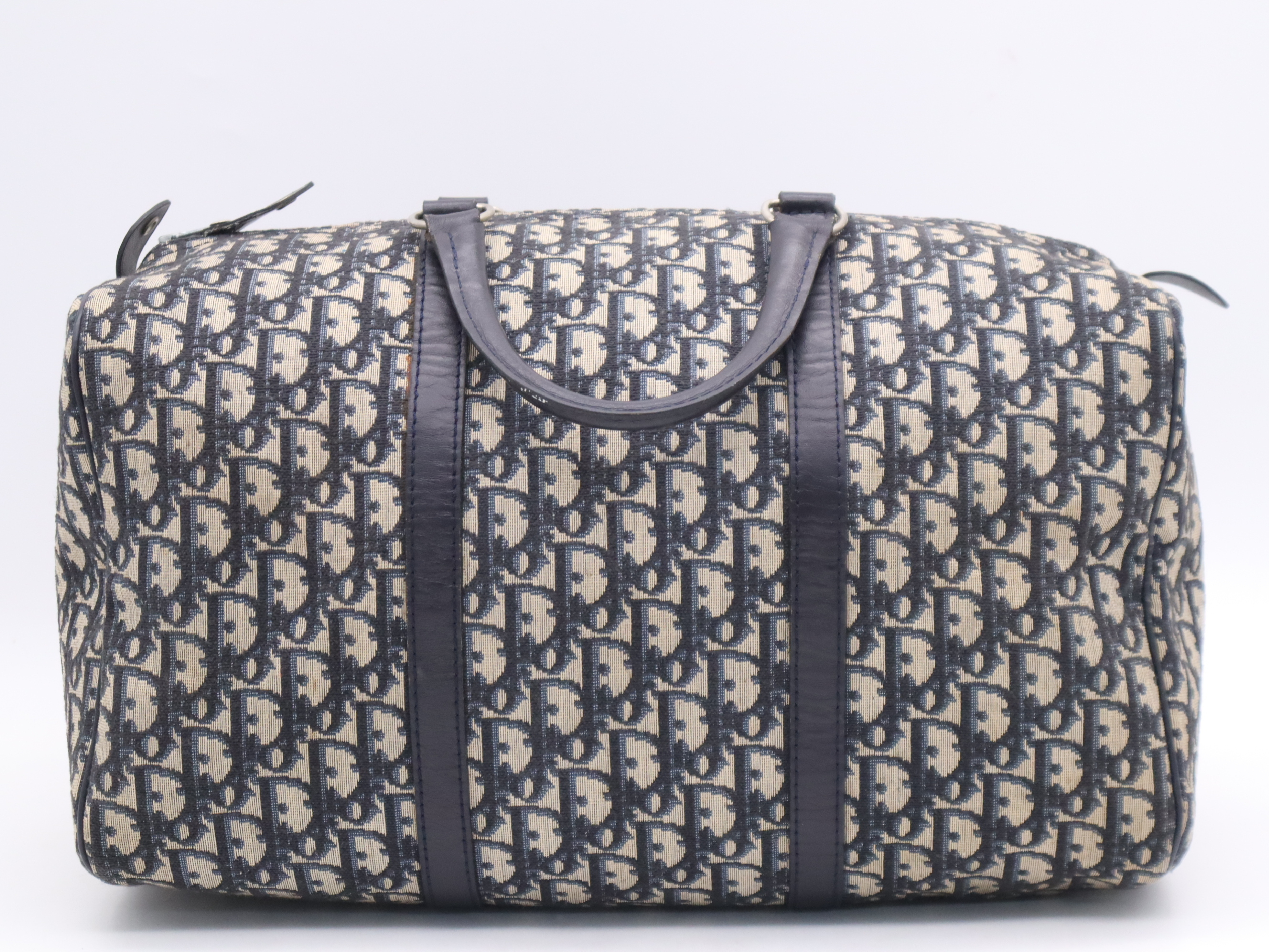Canvas x Leather Trotter Navy Boston Bag with Silver Hardware — view 2