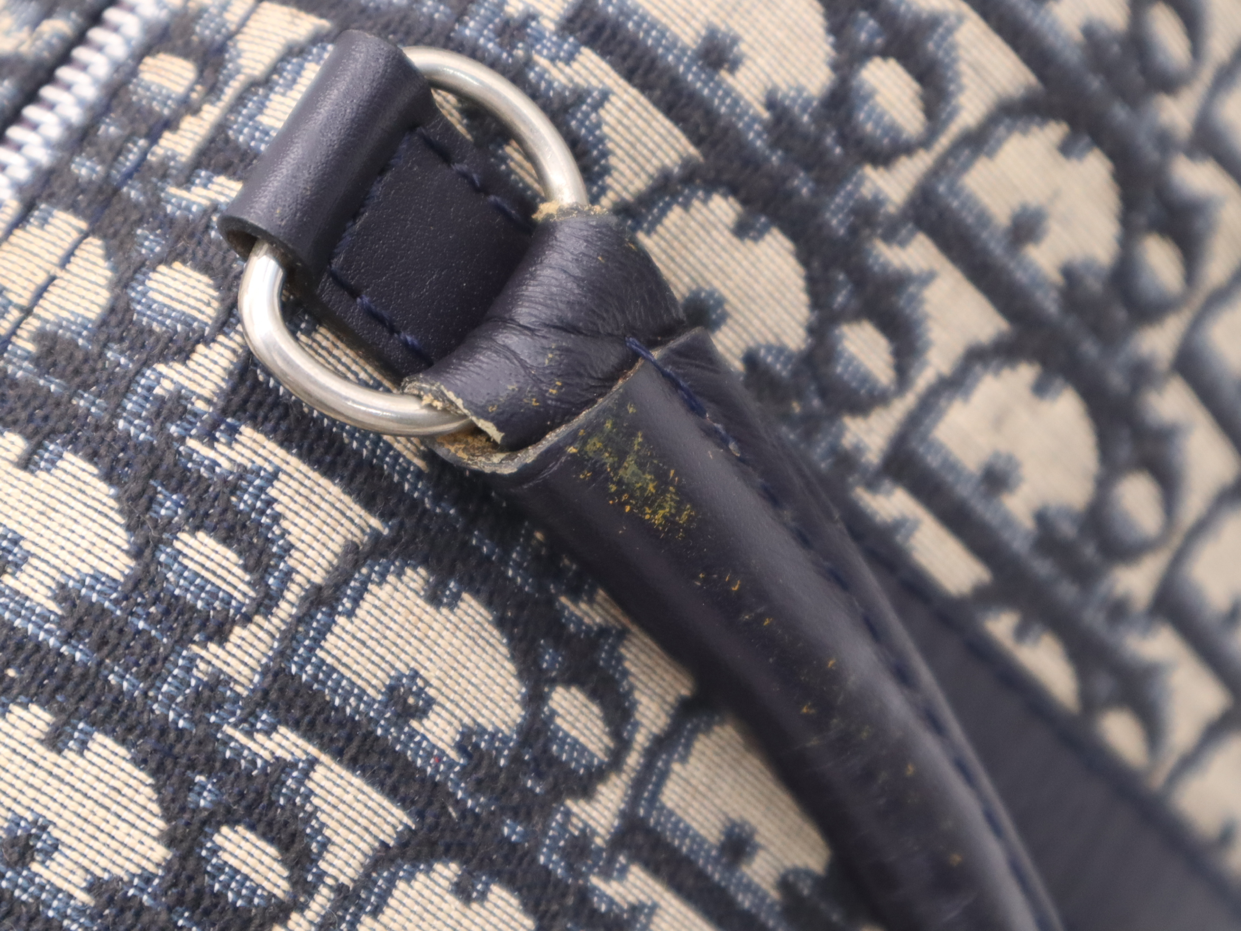 Canvas x Leather Trotter Navy Boston Bag with Silver Hardware — view 11