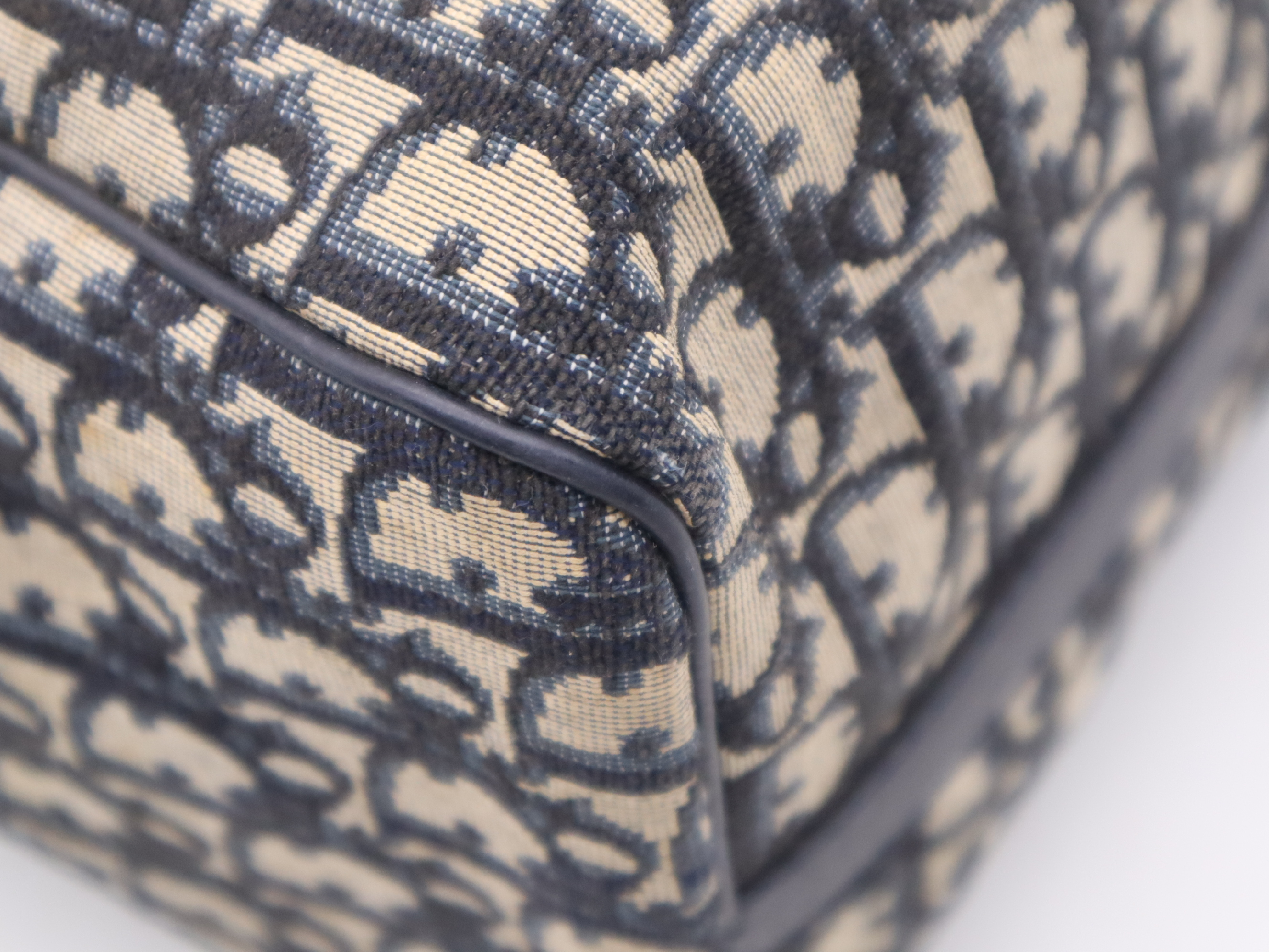Canvas x Leather Trotter Navy Boston Bag with Silver Hardware — view 13