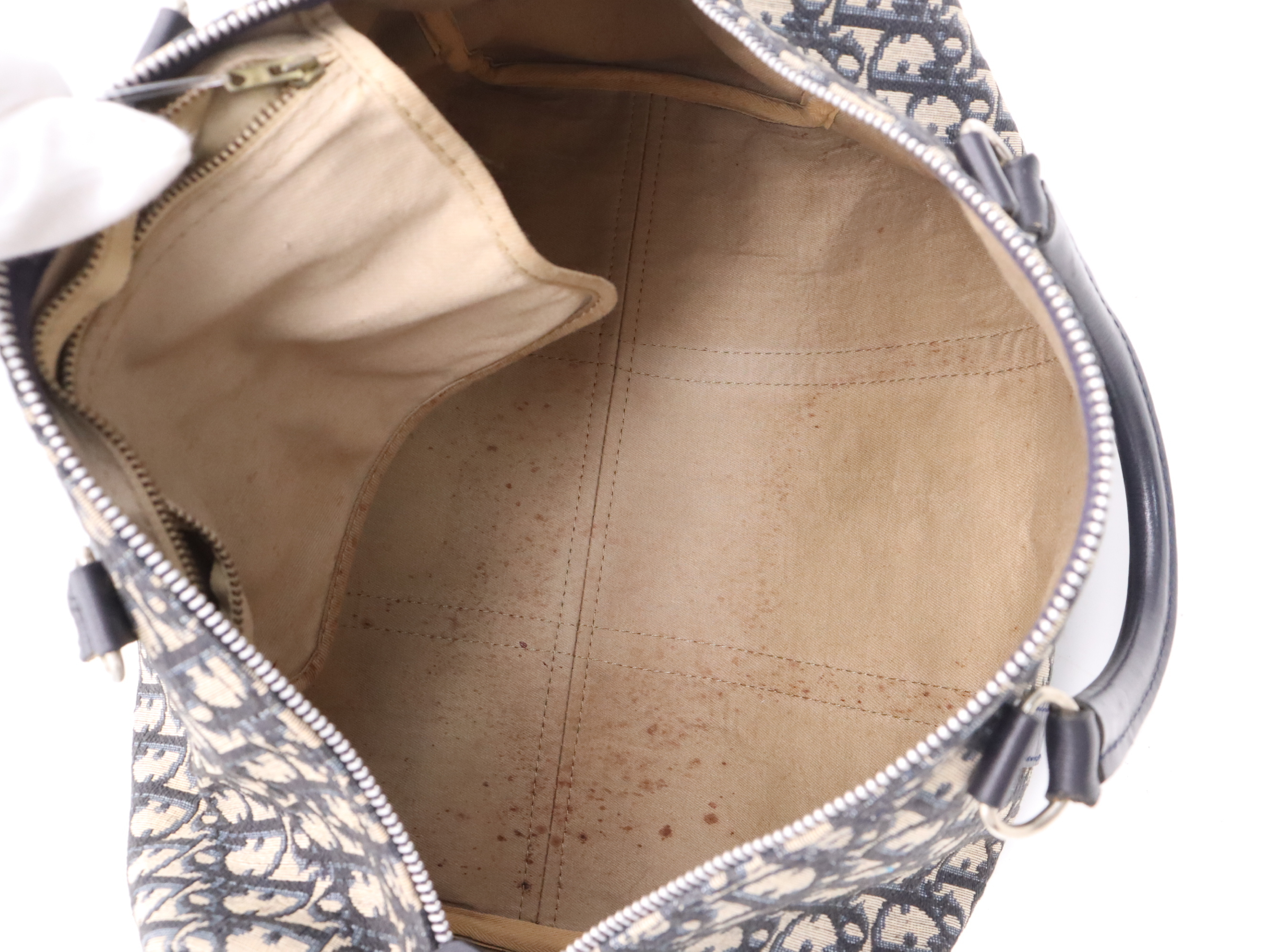 Canvas x Leather Trotter Navy Boston Bag with Silver Hardware — view 14
