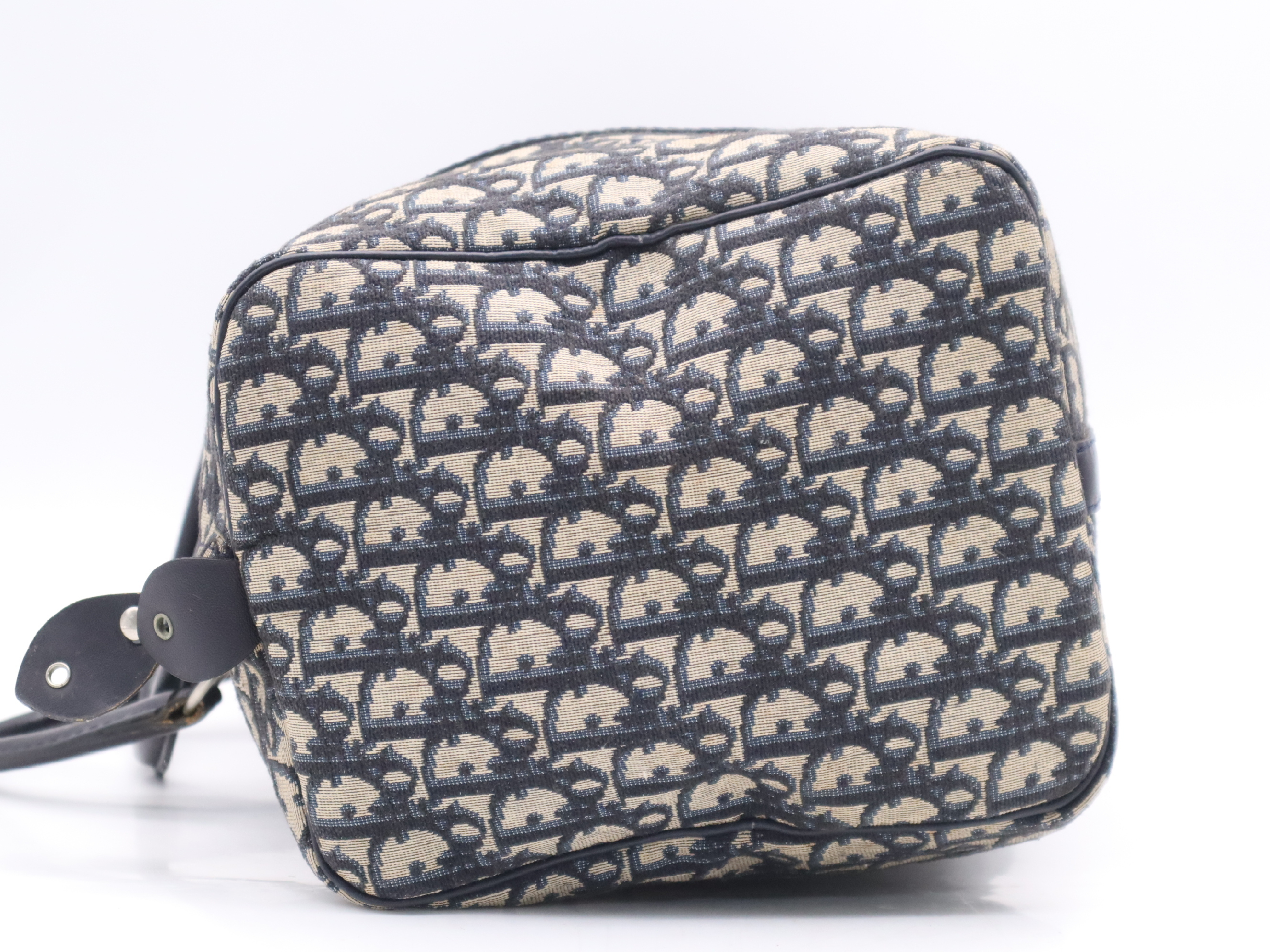 Canvas x Leather Trotter Navy Boston Bag with Silver Hardware — view 3