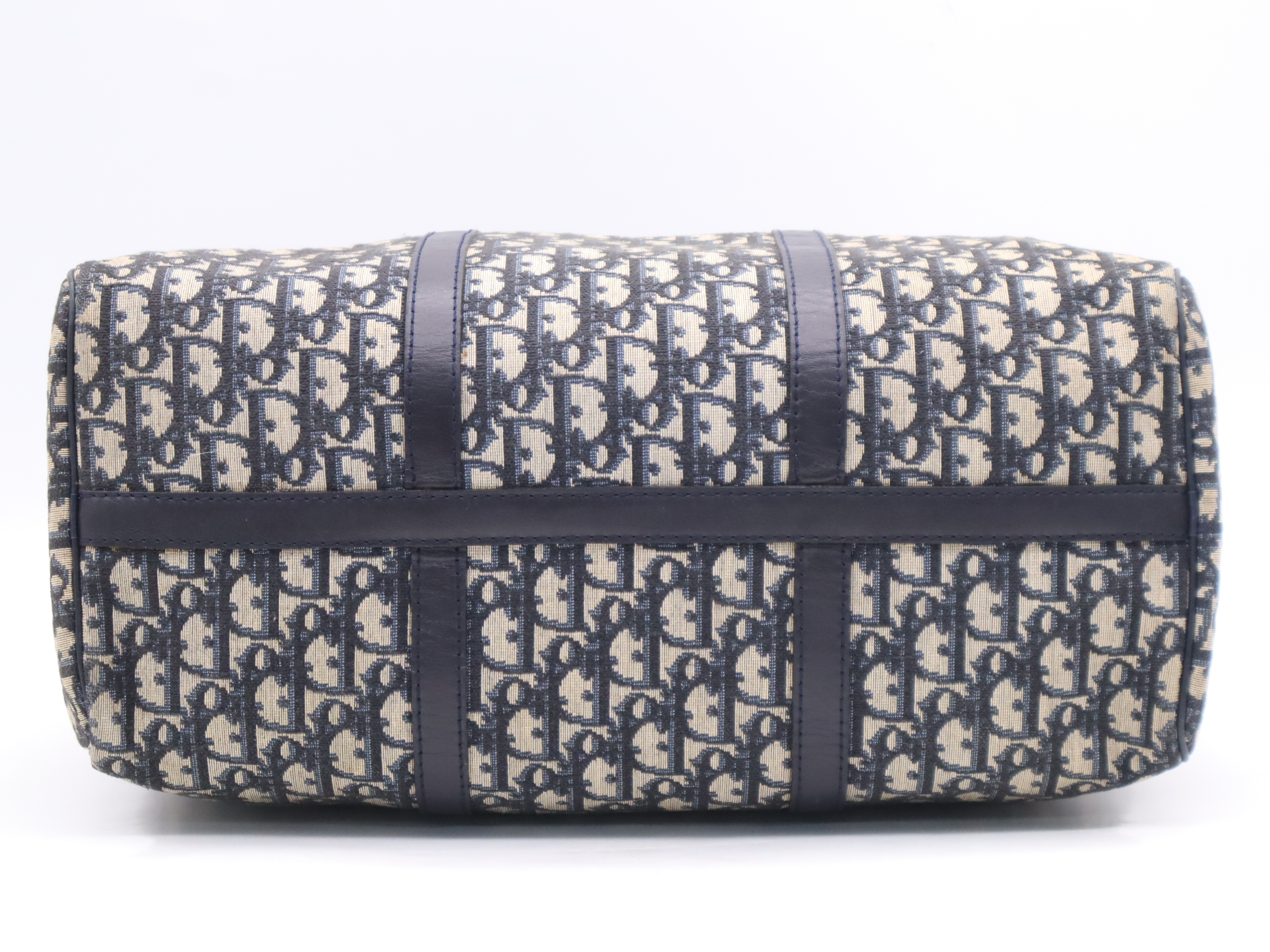 Canvas x Leather Trotter Navy Boston Bag with Silver Hardware — view 4