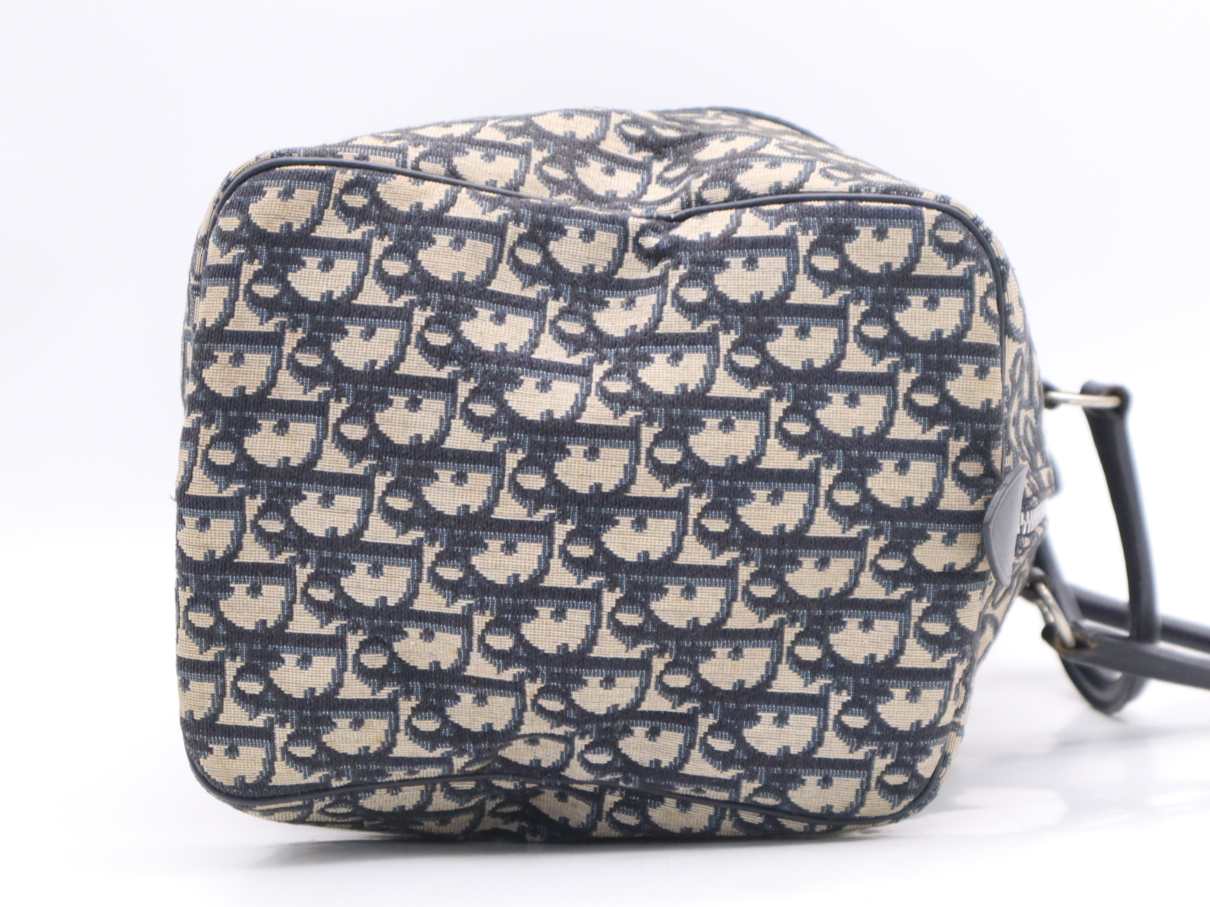 Canvas x Leather Trotter Navy Boston Bag with Silver Hardware — view 5